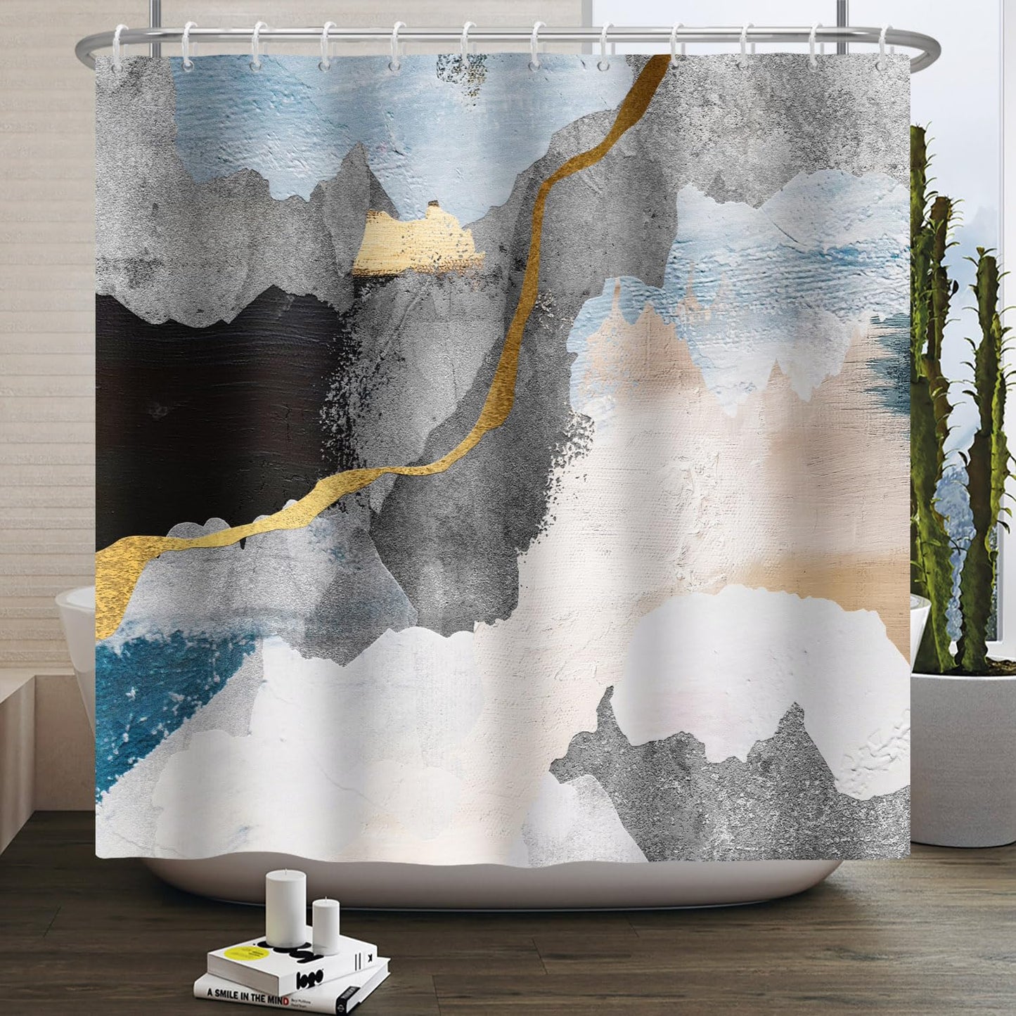 Xiazhilaio Abstract Art Shower Curtain with Hooks – Modern Artistic Decorative Curtain for Bathroom Shower, Neutral & Scandinavian Style Bath Tub Curtain Waterproof Washable, 71x74 Inch