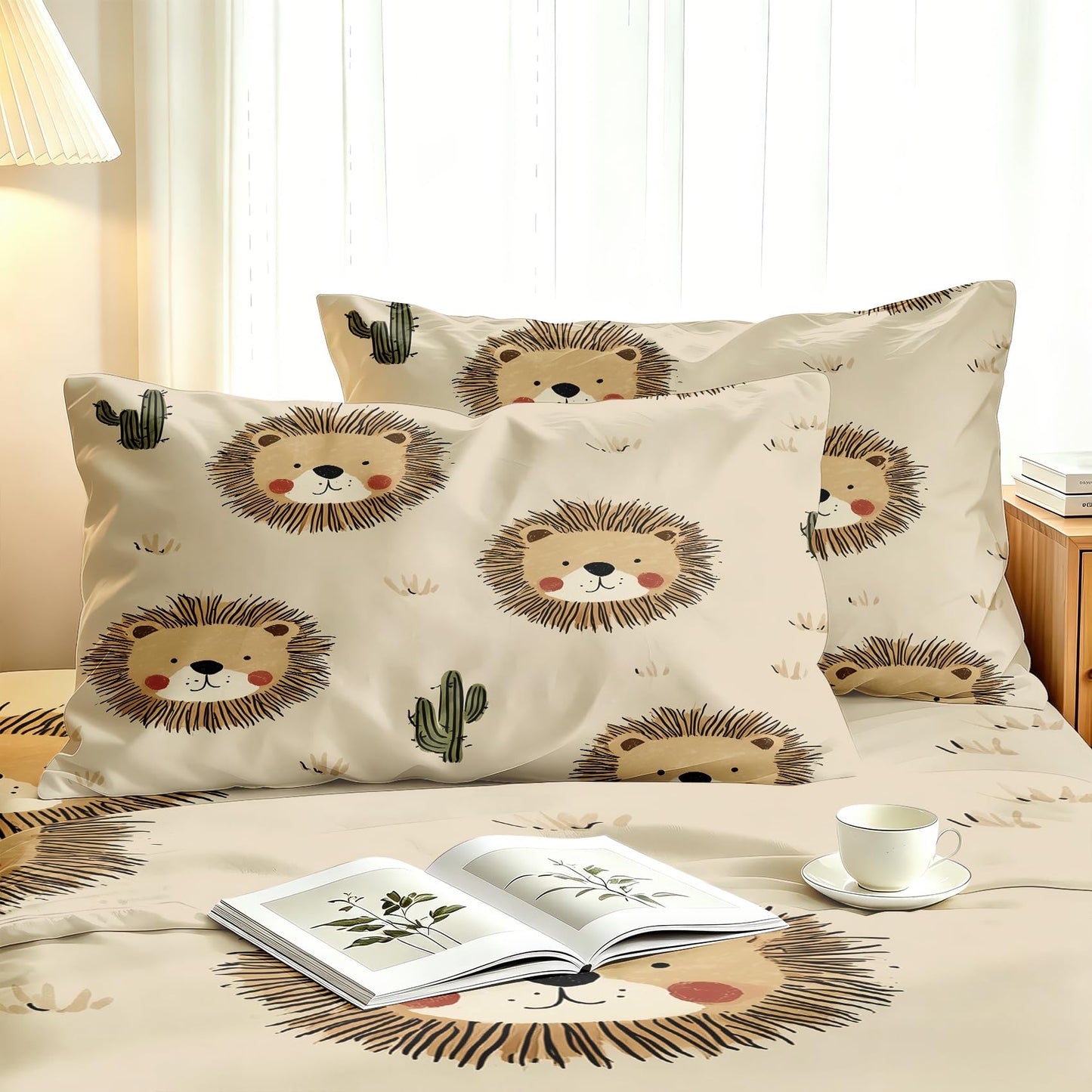 Cute Lion Sheet Set, 3 Pcs Twin Size Kids Wildlife Bed Sheets