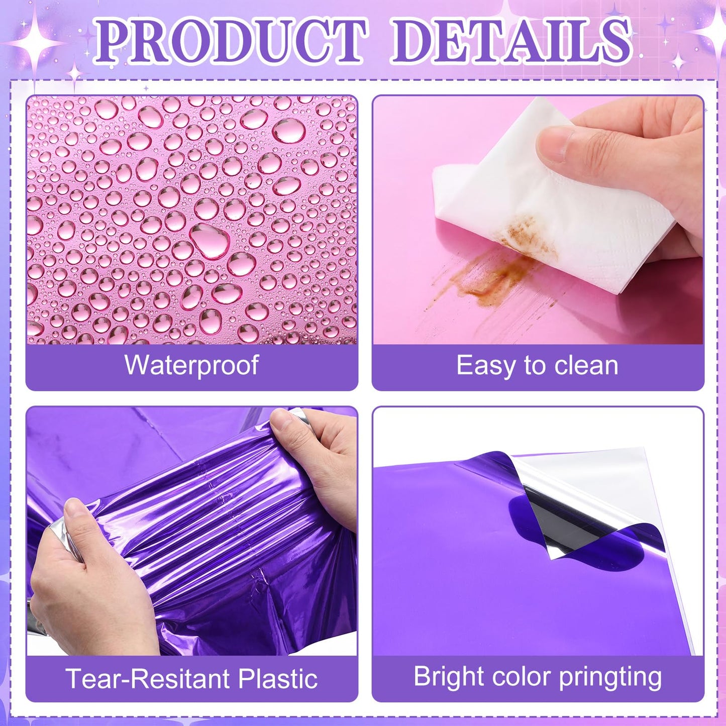 Tiamon 3 Pack K Pop Style Tablecloth 108 x 54 Inch Plastic Disposable Iridescent Korean Tablecloth Purple Pink Kpop-Style Table Cover for Girls Birthday Decorations 80s 90s Music Party Supplies