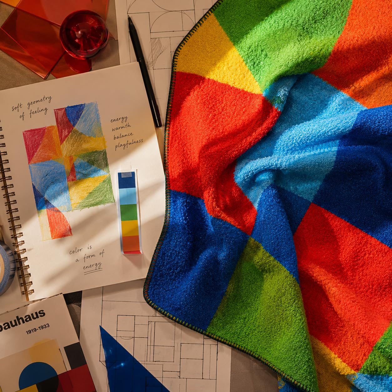 YOEMOVTE Chromatic Pulse Plush Throw Blanket, Color Block Geometric Blanket for Emotional Interiors, Soft Textured Color Therapy Blanket