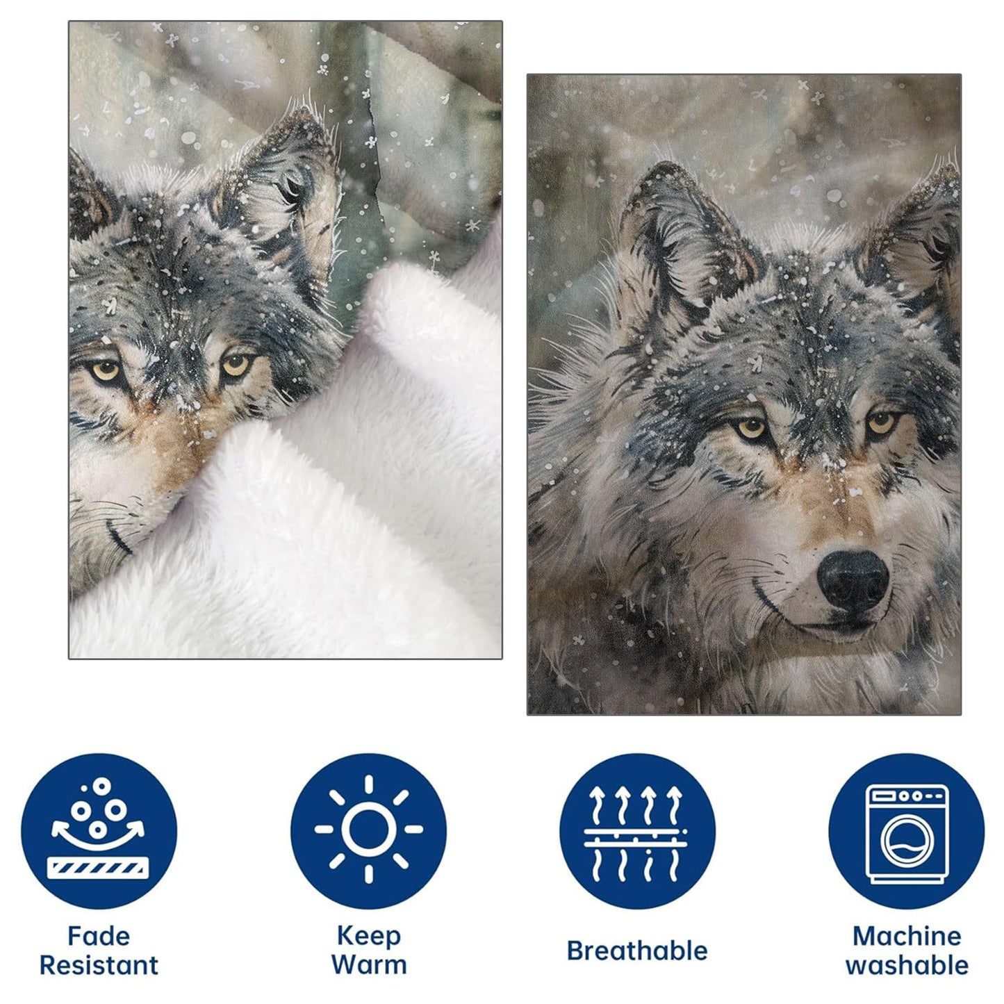 CUEBOS Winter Wolf Flannel Throw Blanket 50x60 Inch, Majestic Wildlife in Snowy Forest Blankets Soft Cozy Fleece Throws for Animal Lover Bed Sofa Dorm Living Room Rustic Home Decor Gifts