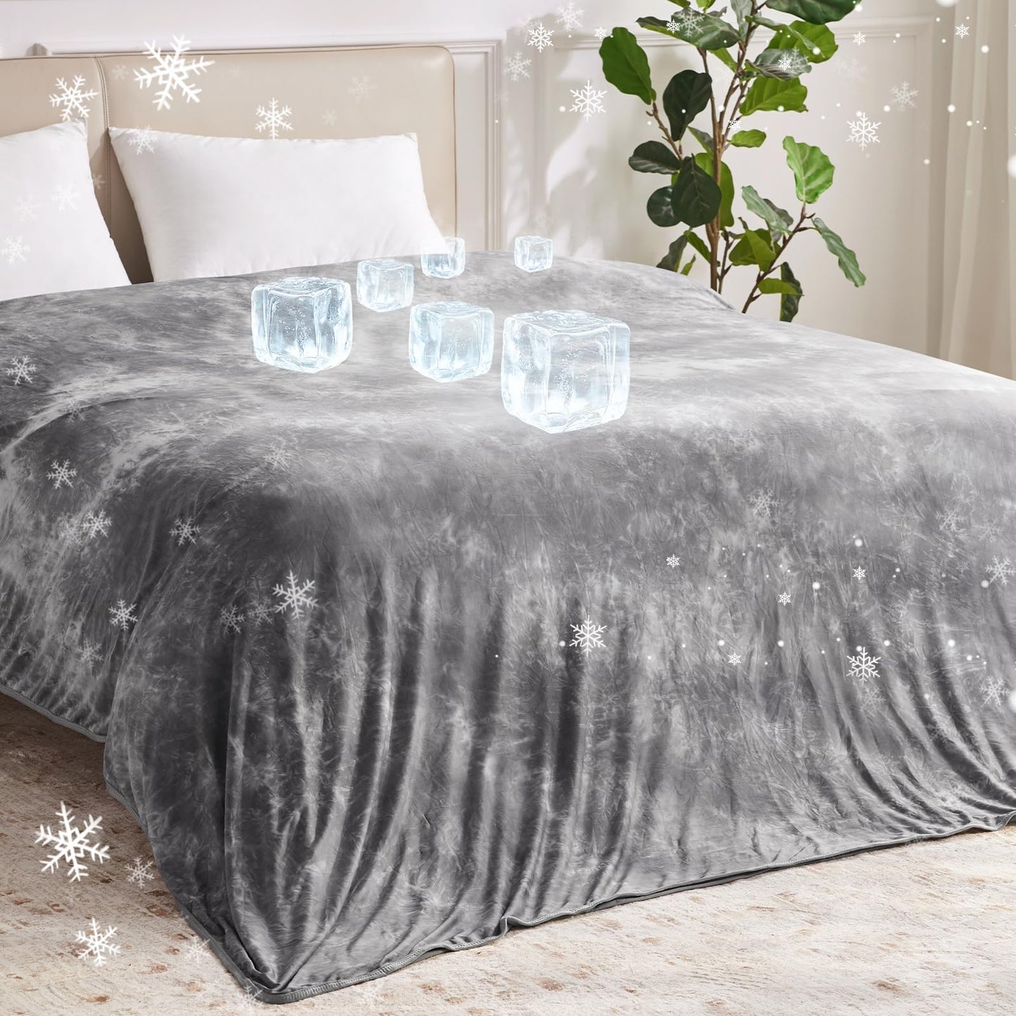 Guohaoi Cooling Throw Blanket for Hot Sleepers, Full Size 60''×90'' Lightweight Breathable Summer Bed Blanket for Night, Arc-Chill Q-Max >0.5 Cool Fiber,Lightweight Tie Dye Blanket Grey