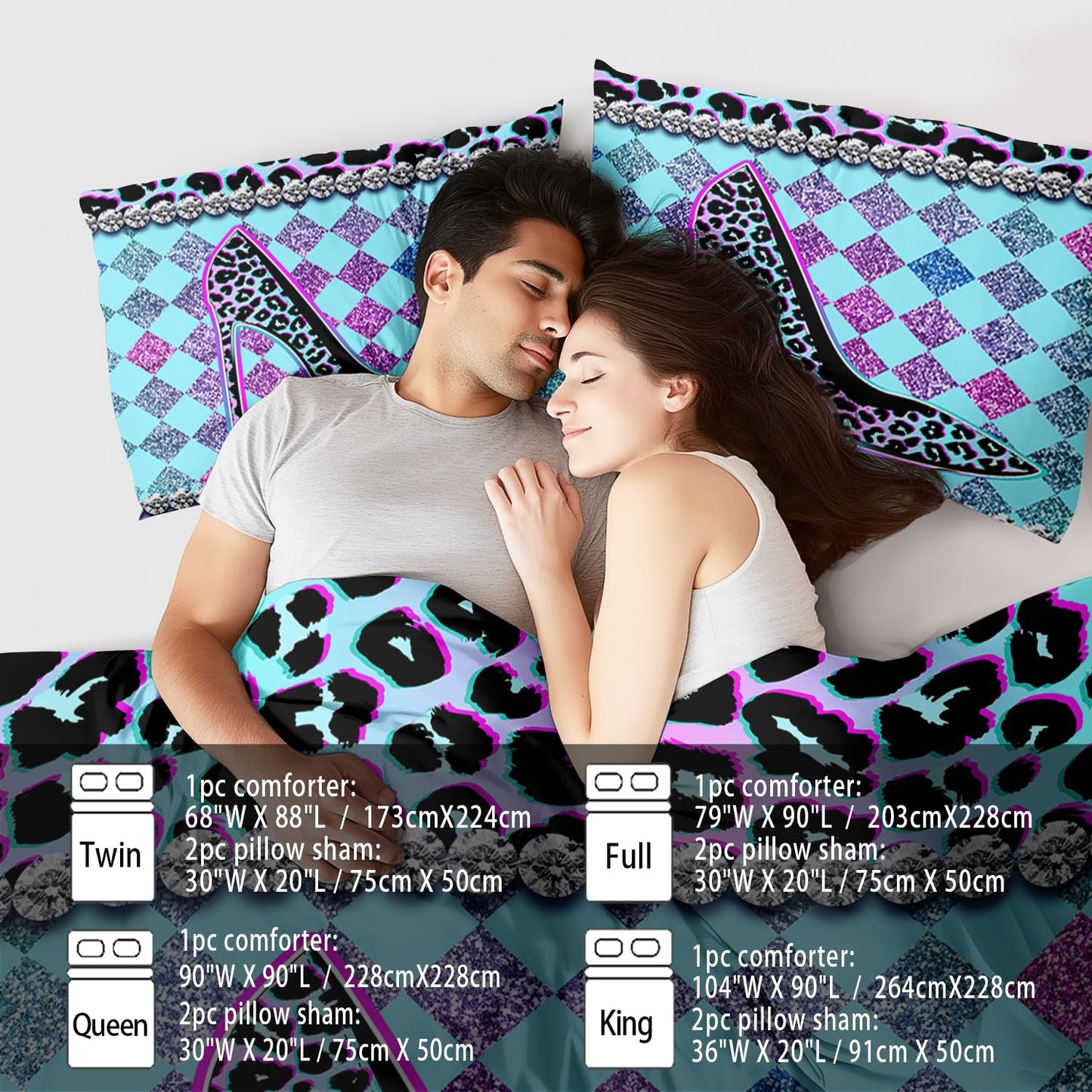 llyxsesty Rainbow Cheetah Print Comforter Set King Girls Sexy High Heels Leopard Print Bedding Set Women High Heels Leopard Comforter Quilt Bedroom Decor Animal Cheetah Bedding Bed Decor