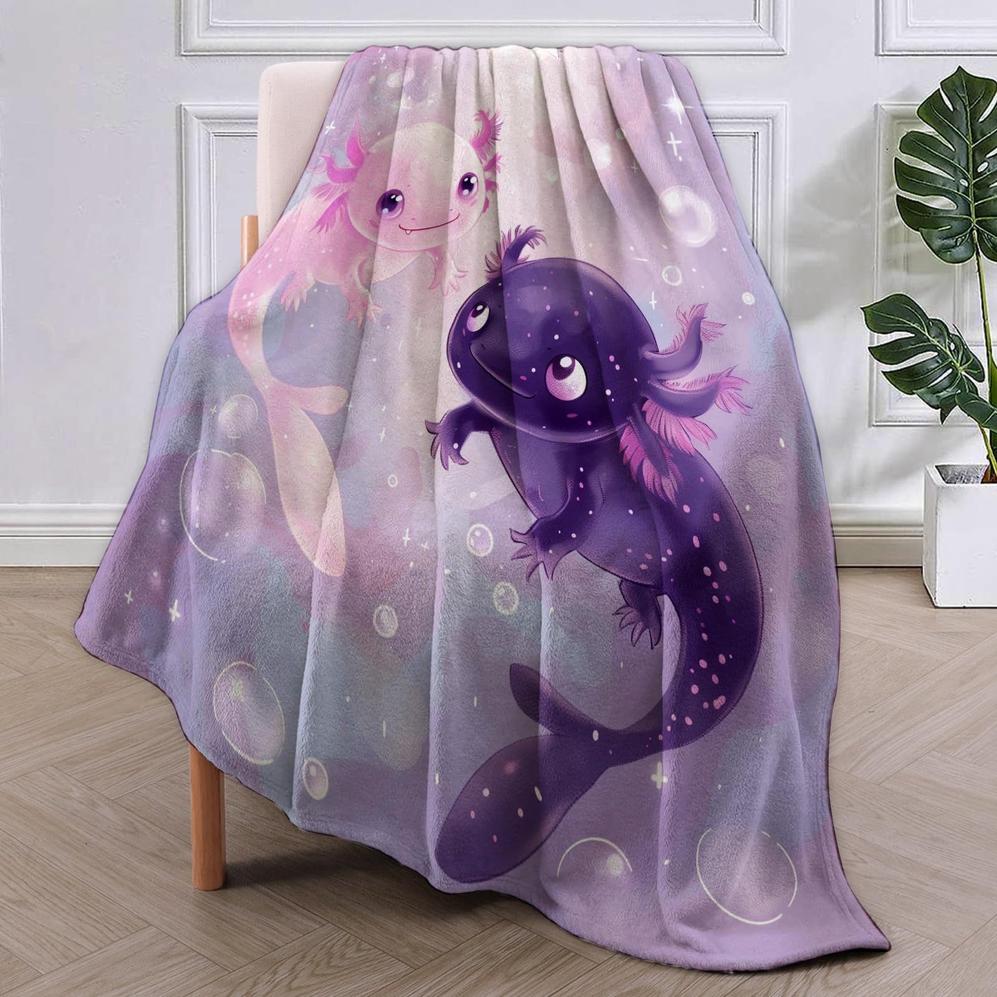 VANZEV Axolotl Blanket,Cute Axolotls Flannel Throw Blankets,Soft Warm Lightweight Cozy Plush Animal Dark Purple Throws for Bedroom Sofa Home Travel Decor Gifts for Women Girls 60"x50"