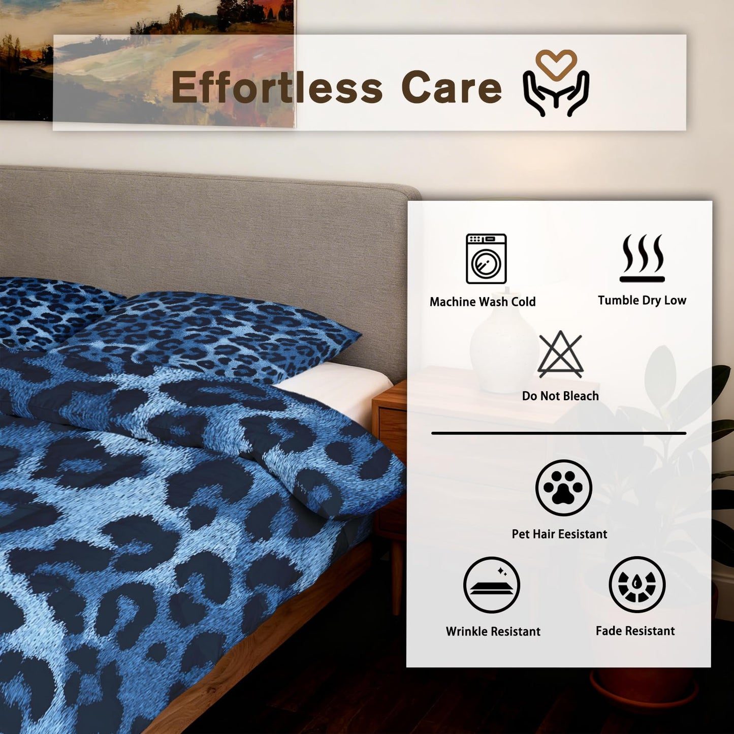 TANCAPRIUM Blue Leopard Print Comforter Set Twin - Animal Print Bedding Set & 2 Pilow Cases for All Season - Soft Reversible Down Alternative 3 Piece. Animal Skin Bedrom Decor