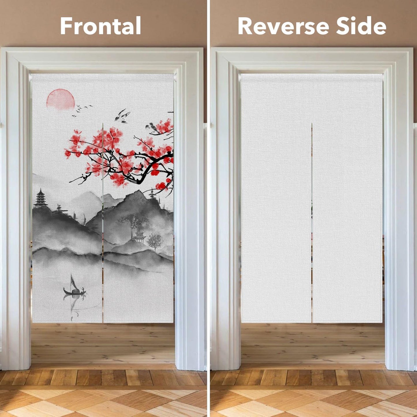 Leowefowa Japanese Noren Doorway Curtain Door Tapestry Traditional Chinese Cherry Blossoms Ink Mountain Painting Kitchen Door Curtains Hanging Room Divider Hallway Bathroom Home Decor, 33.5"x 70.9"