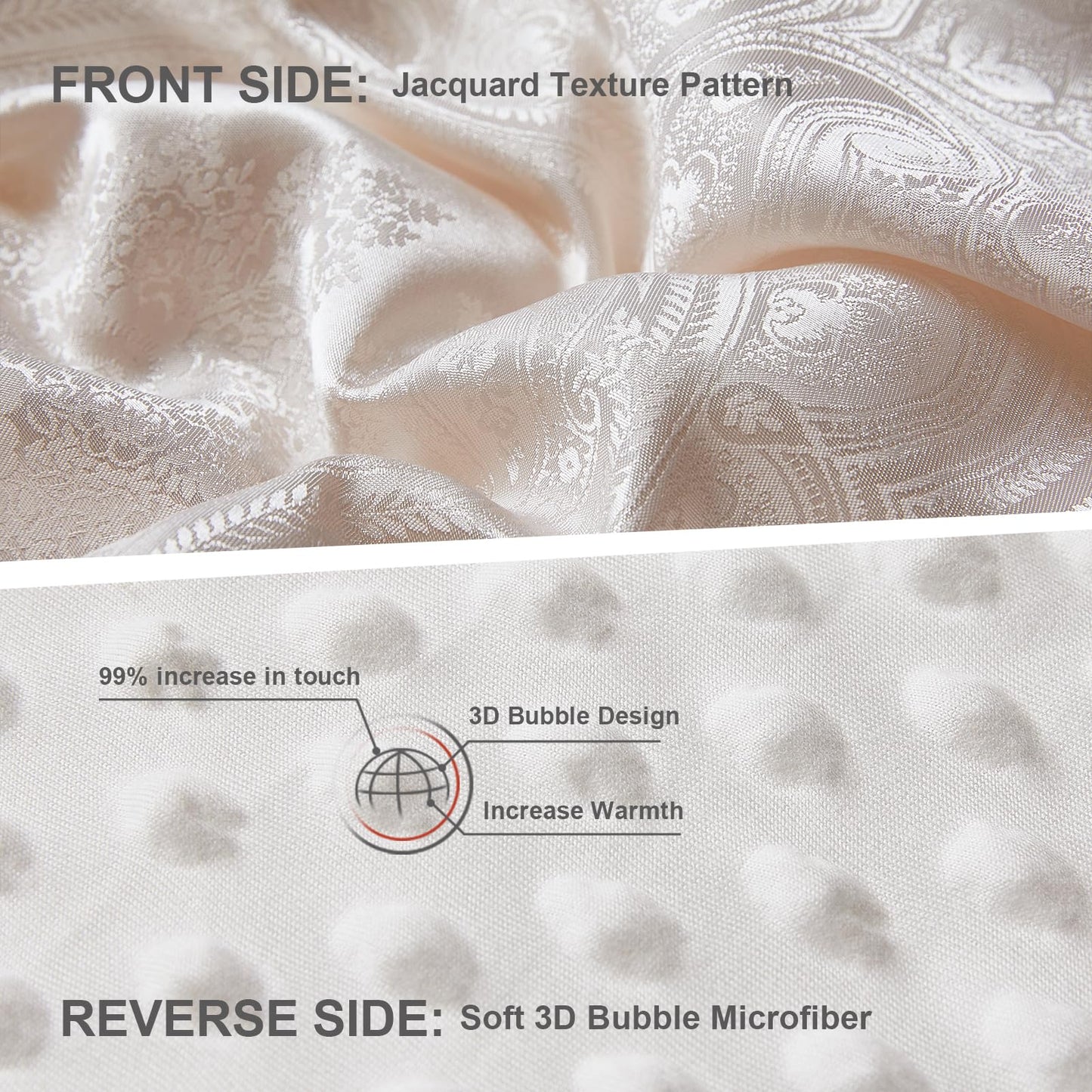tohrisa Jacquard Comforter Set - Luxury Warm Paisley Floral Pattern King Size Bedding with 2 Pillowcases All-Season Soft & Lightweight 3D Bubble Design Bed Set (104x90 Inches Rose Gold)