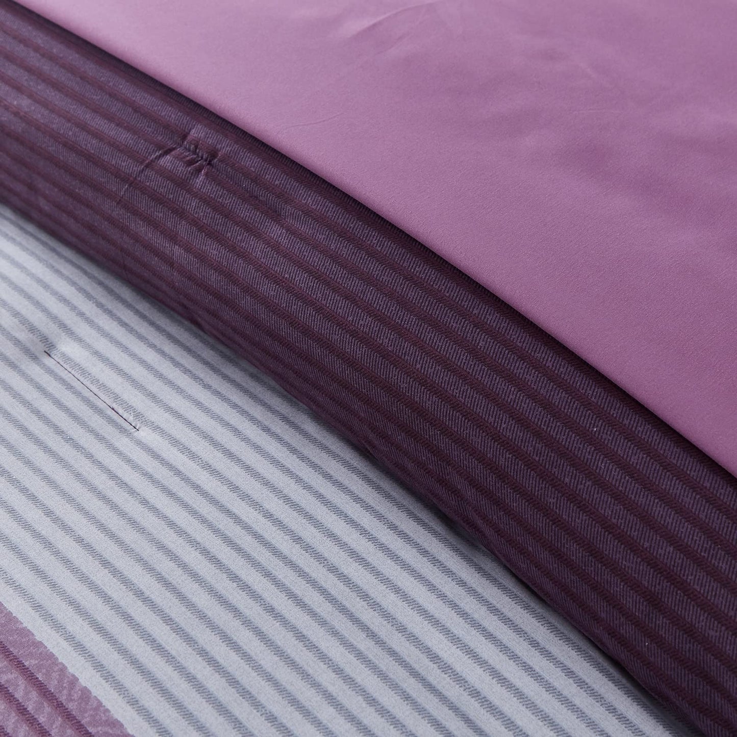 WONGS BEDDING Purple Comforter Set Queen, Reversible Purple Striped Patchwork Alternative Comforte Set for Queen Bed,3 Pieces(1 Comforter+2 Pillowcases), Soft Microfiber Bedding Set 90”×90”