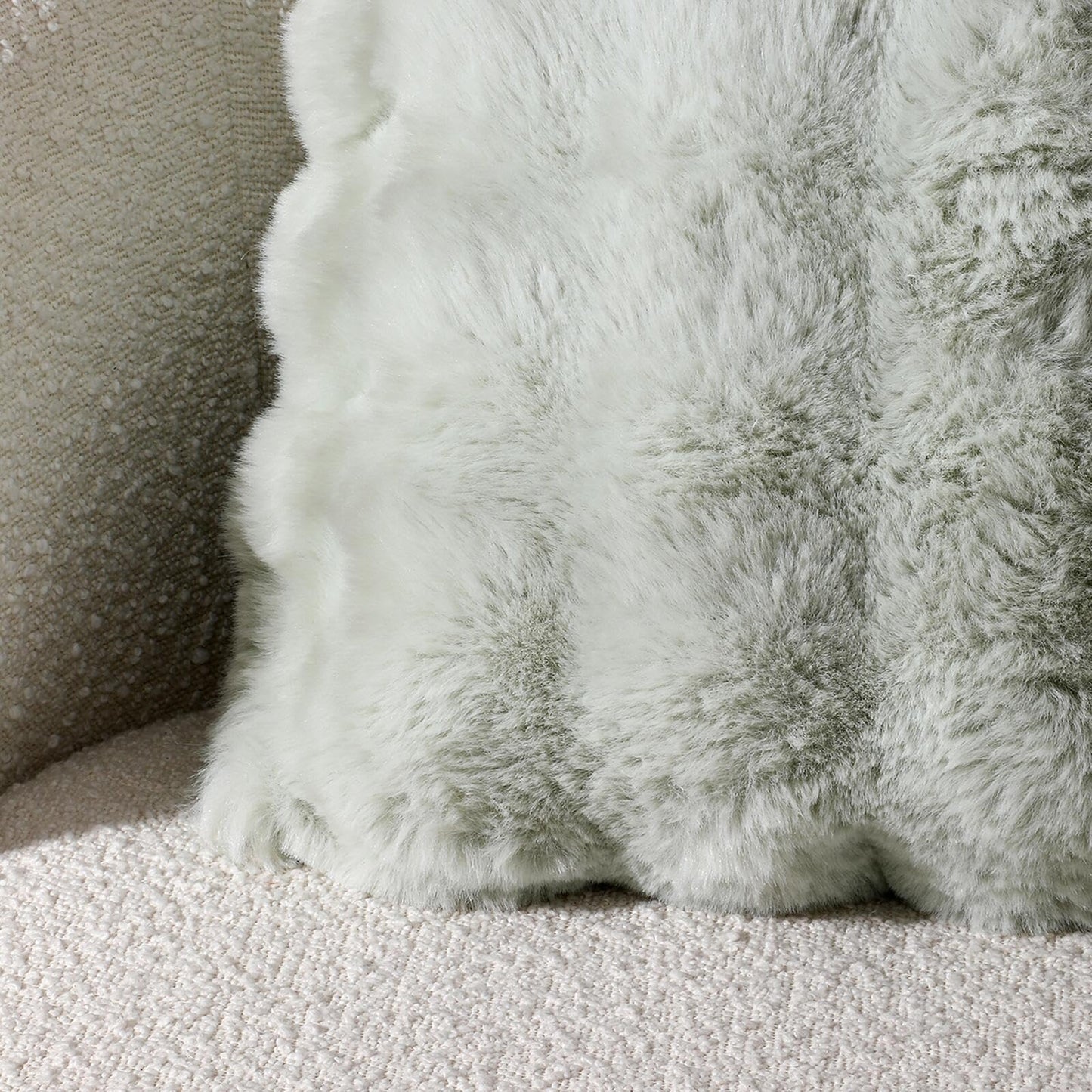 linmopm Excluding Insert Faux Rabbit Fur Bubble Pack of 2 Throw Pillow Cover Double Side 18x18 Inch Green Thick Plush Dense Fuzzy Decorative Cushion Covers for Couch Bedroom