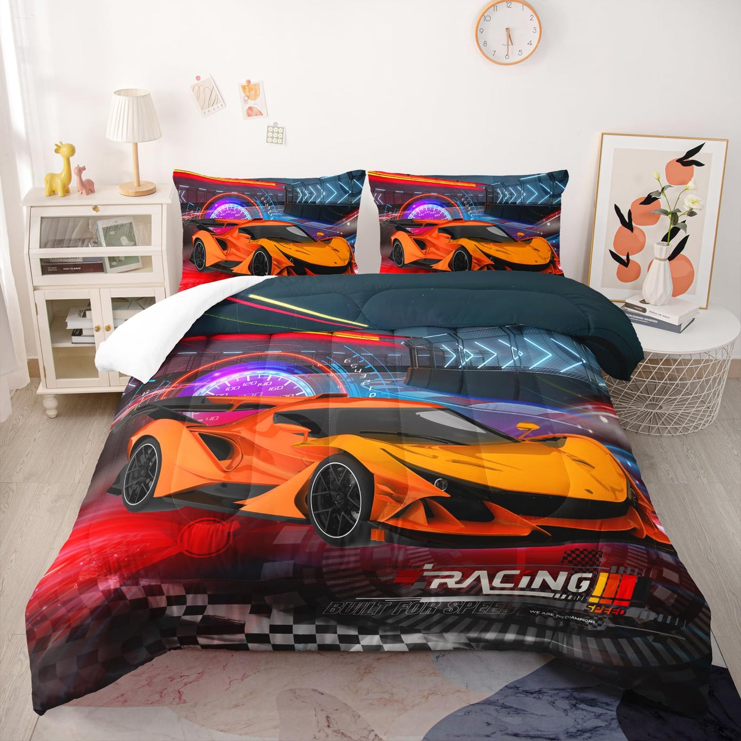 Nttopship Racing Cars Comforter Sets Twin Size,Bedding Sets for Kids,Sports Car Theme Comforter Sets All Season 1 Comforter and 2 Pillowcases