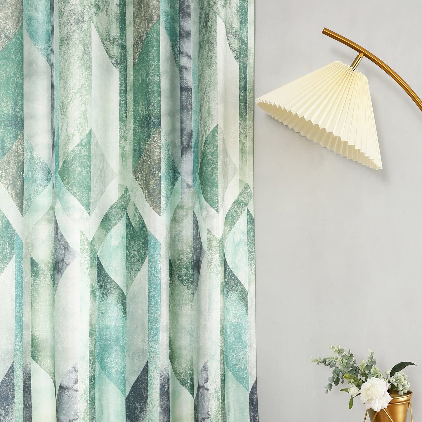 Leeva Decorative Kitchen Curtains, Drapes for Living Room 84 Inch Length 2 Panels, Geometric Pattern Grommet Solid Window Treatments, 52 x 84, Cyan