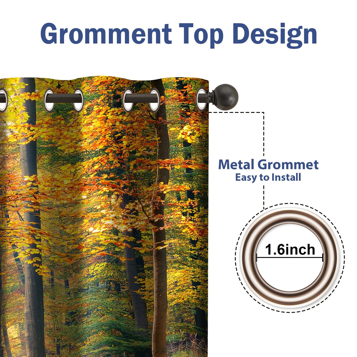 Jekeno Fall Tree Forest Blackout Curtains Jungle Autumn Tree Yellow Leaves Nature Scenery Decor Fall Decoration Home Bedroom Living Room Grommet Window Drapes 2 Panel Set, 52"x84"
