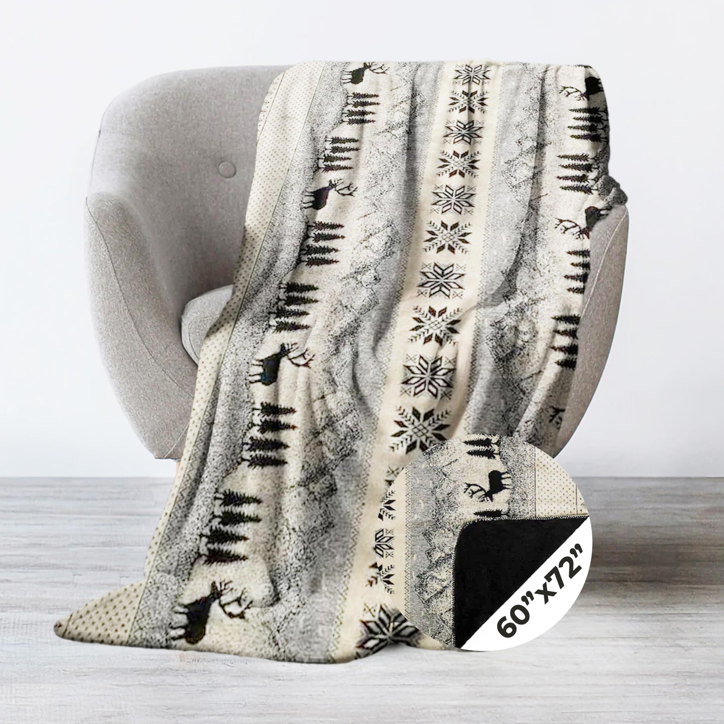 Denali Ultimate Comfort Rustic Throw Blanket w/Lightweight Microplush Acrylic, Super-Soft Fabric, American Made Hand-Stitched, Washable & Dryable - Black Forest Friends Design (60x70)