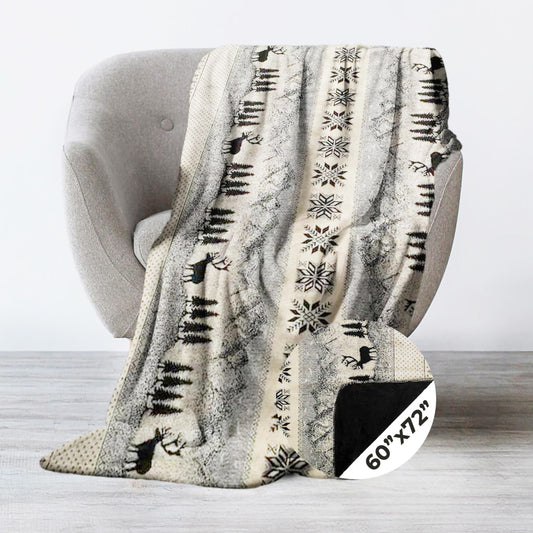 Denali Ultimate Comfort Rustic Throw Blanket w/Lightweight Microplush Acrylic, Super-Soft Fabric, American Made Hand-Stitched, Washable & Dryable - Black Forest Friends Design (60x70)