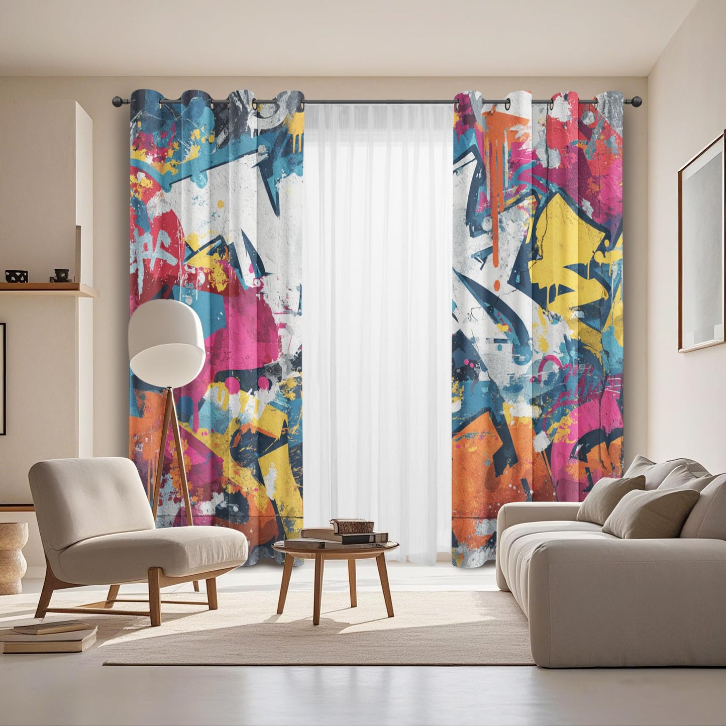 Colorful Graffiti Curtains for Living Room Abstract Modern
