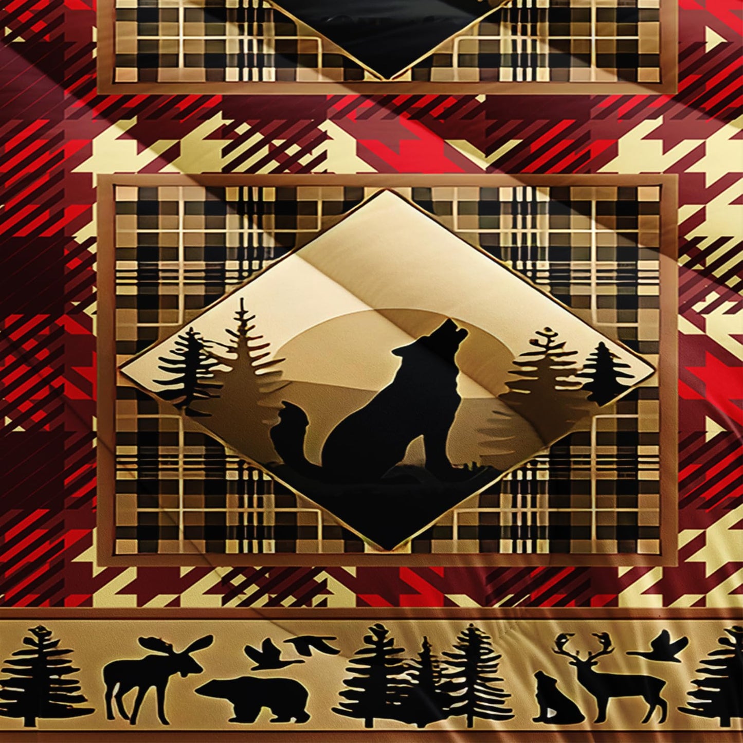lneffble Red and Black Plaid Comforter Set Twin，Twin Size Bedding Set Animal Print，Rustic Farmhouse Quilt Bedding Sets Twin，with 1 Comforter with 2 Pillow Case