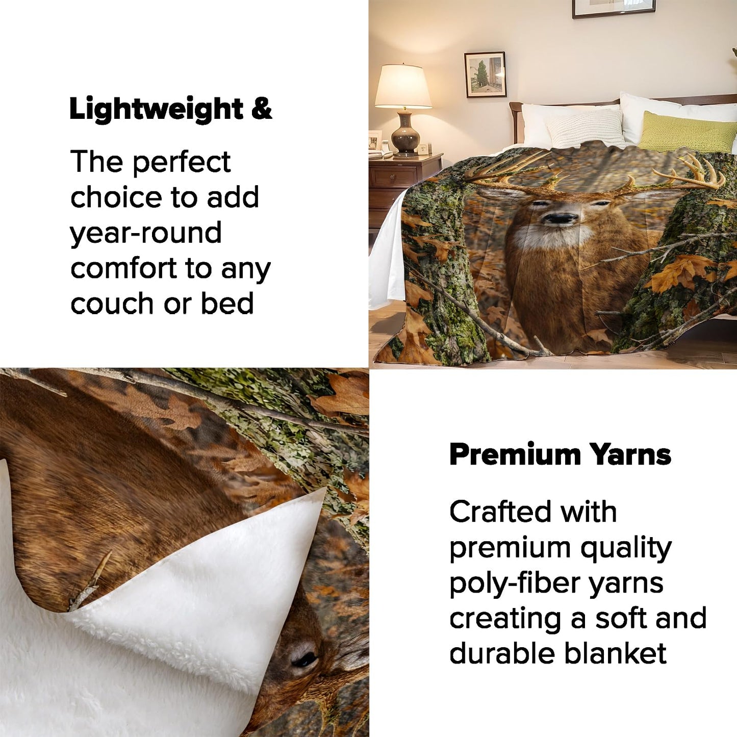 Turamurra Deer Throw Blanket Gifts for Kids Women, Deer Forest Autumn Leaves Wildlife Blankets for Couch, Bedroom, Living Room Decor, Fuzzy Warm Flannel Plush 50"x60"