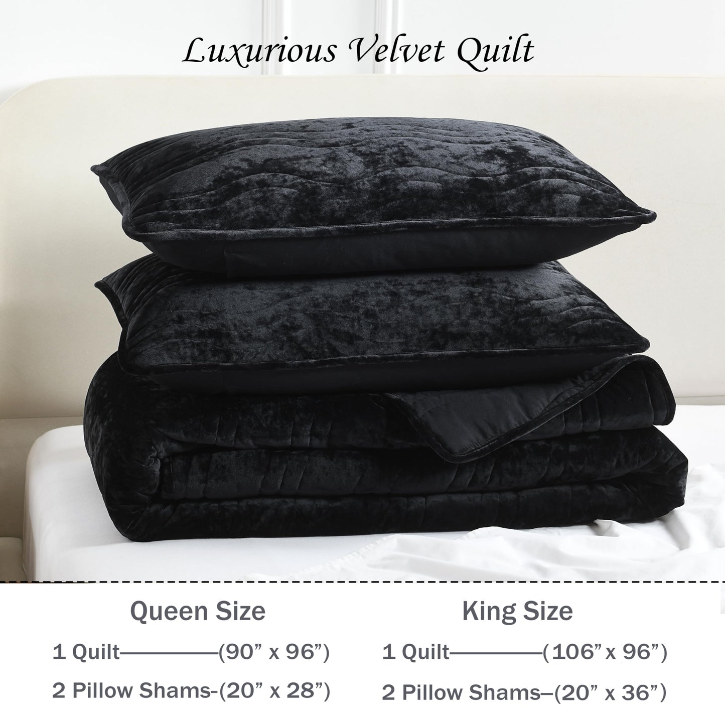 AJOCCI King Size Comforter Set, Luxurious Velvet King Quilt, Black Bedding Set, Soft Plush Bedspread King Size, Lightweight Quilts for All Season, Black