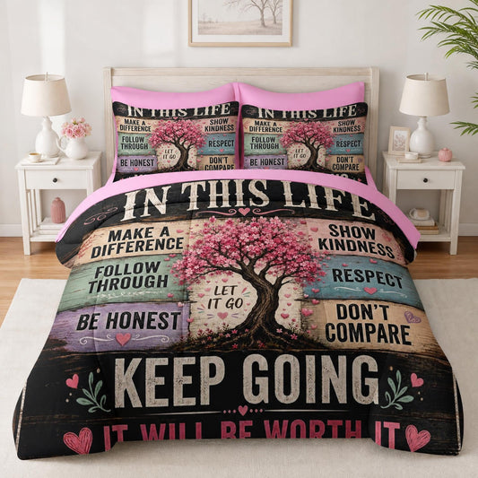 Boewywh Comforter Set Twin Size Inspirational Vintage Floral 7 Pcs, Bedding for Kids and Adults, Bed Sheet Sets with Fitted Sheet 2 Pillowcases & 2 Shams for Bedroom Bed Decor