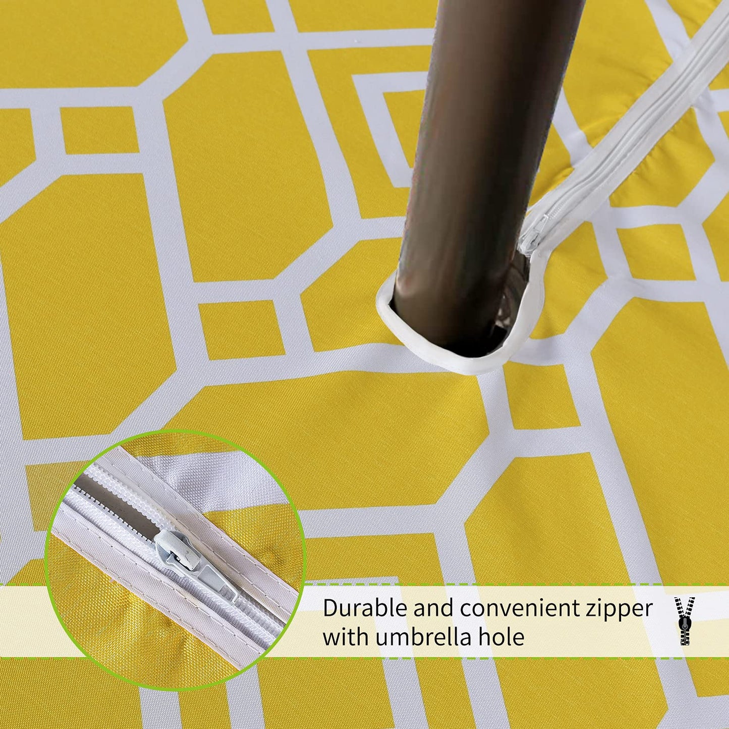 LUSHVIDA Moroccan Outdoor Tablecloth with Umbrella Hole and Zipper, 60 x 84 Inch Yellow, Rectangle Waterproof Wrinkle Free Table Cloth Decorative Fabric Washable Table Cover for Patio, Party, Picnic
