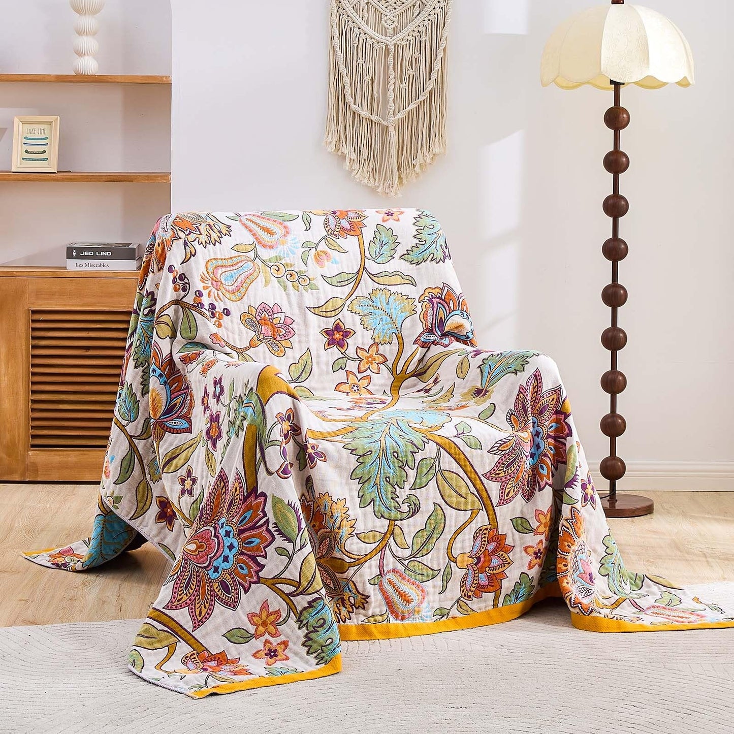 XIBLC Boho Throw Blanket for Bed, 100% Cotton Soft Rustic Quilt Fall Blanket, 60"x80" Floral Printed Farmhouse Decor Bed Blankets, All Season Rustic Reversible Bohemian Throw Quilt
