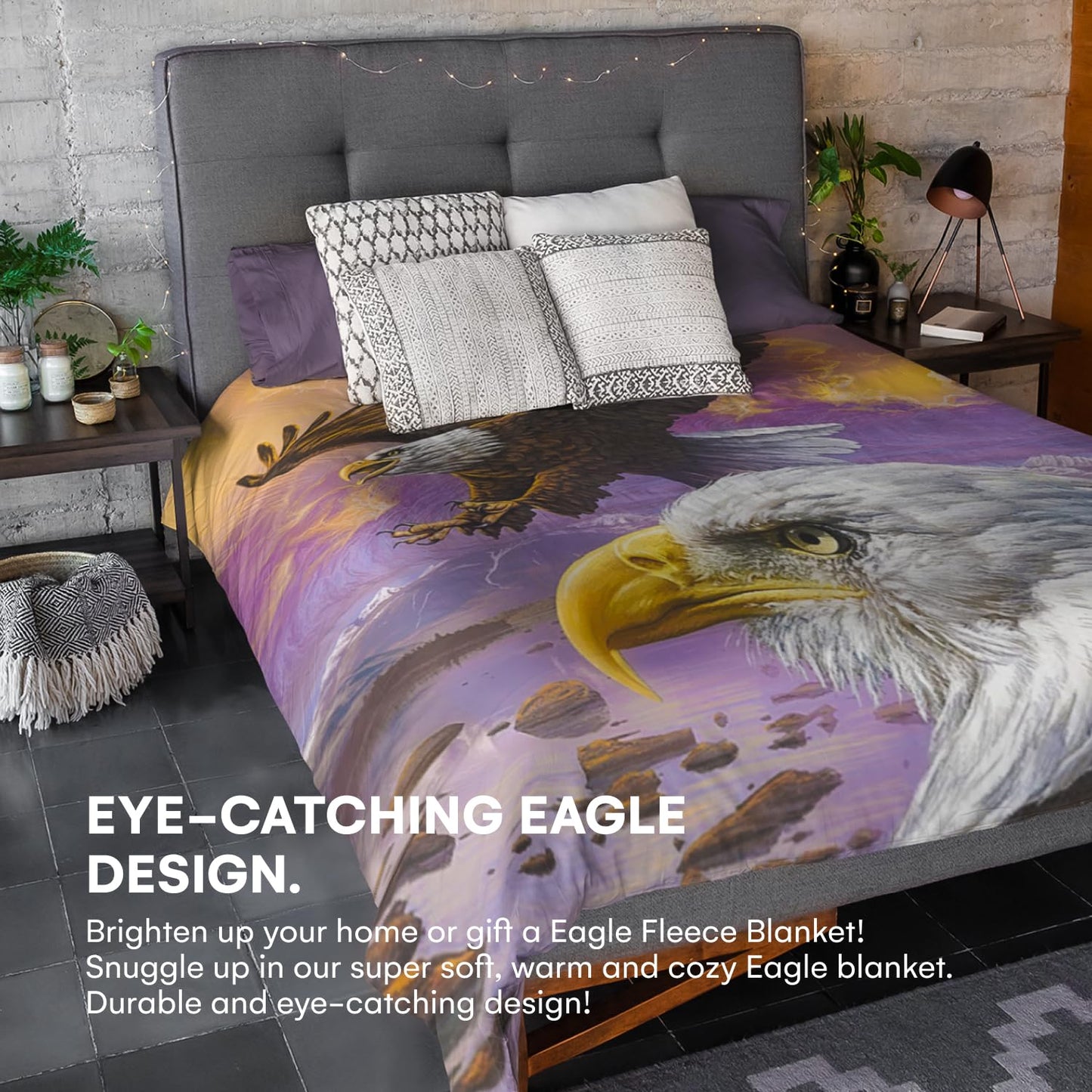 Dawhud Direct Eagle Fleece Throw Blanket, 50" x 60", Flying Eagle Print, Super Soft Plush, Unisex, Iii Eagle Clouds Color