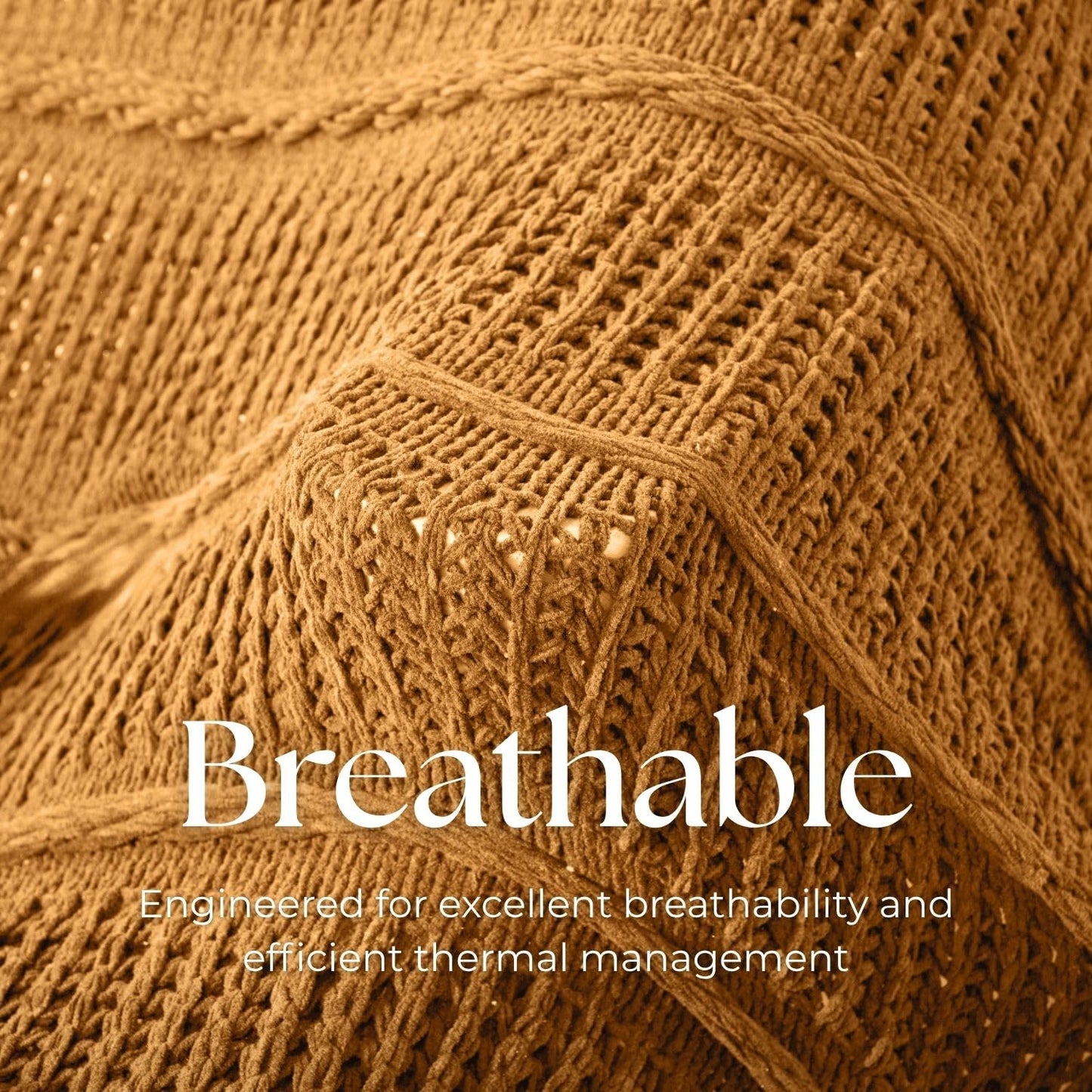 Boho Knitted Chenille Blanket with Tassels - Lightweight & Soft All-Season Throw - 3D Classic Pattern for Living Room Bedroom Couch, Amber Brown, Queen 90"x90"
