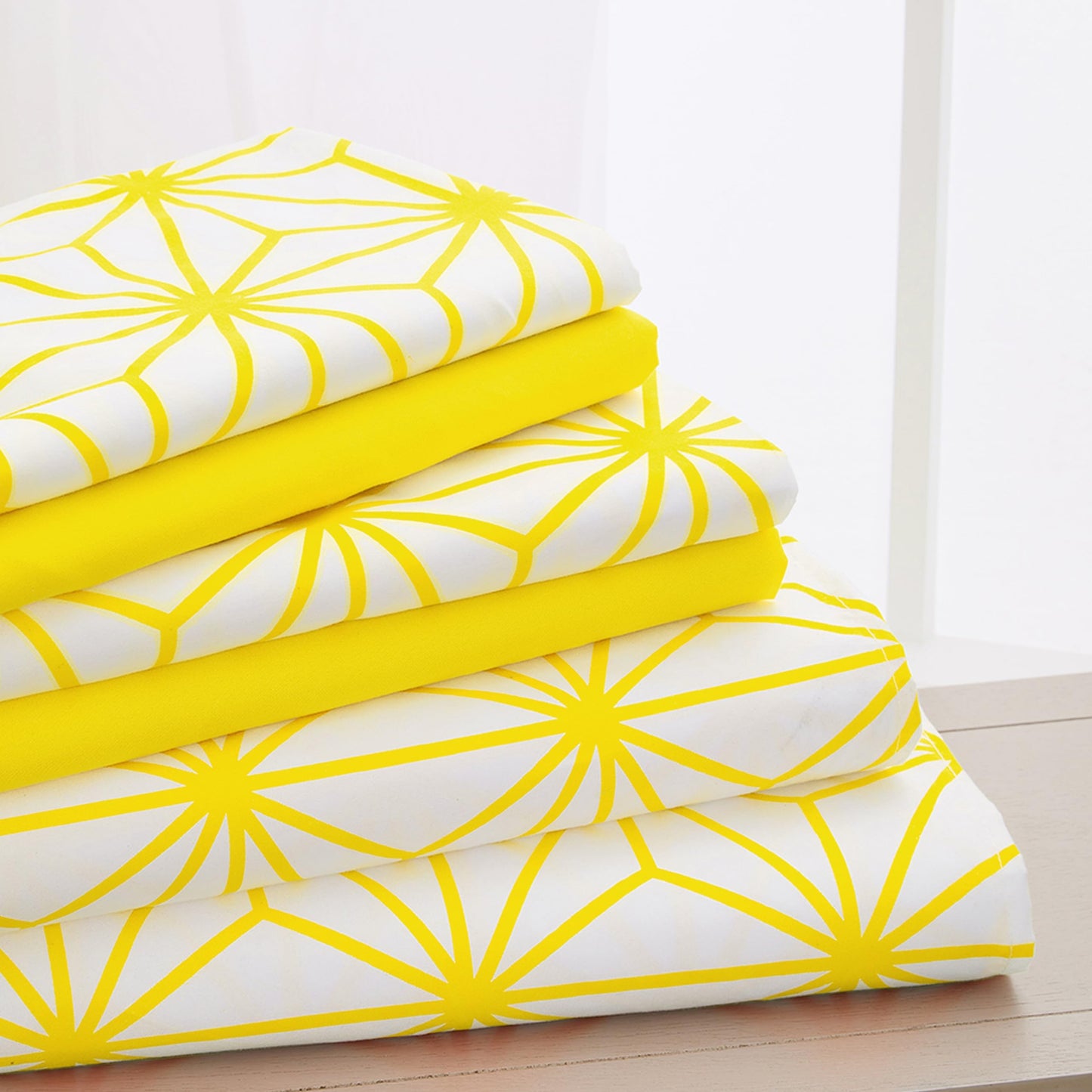 Elegant Comfort Luxury Soft 6-Piece Cube Geometric Pattern Sheet Set - 1500 Premium Quality Microfiber - Wrinkle and Fade Resistant Coziest Bedding Set, All Around Elastic Fitted Sheet, Full, Yellow