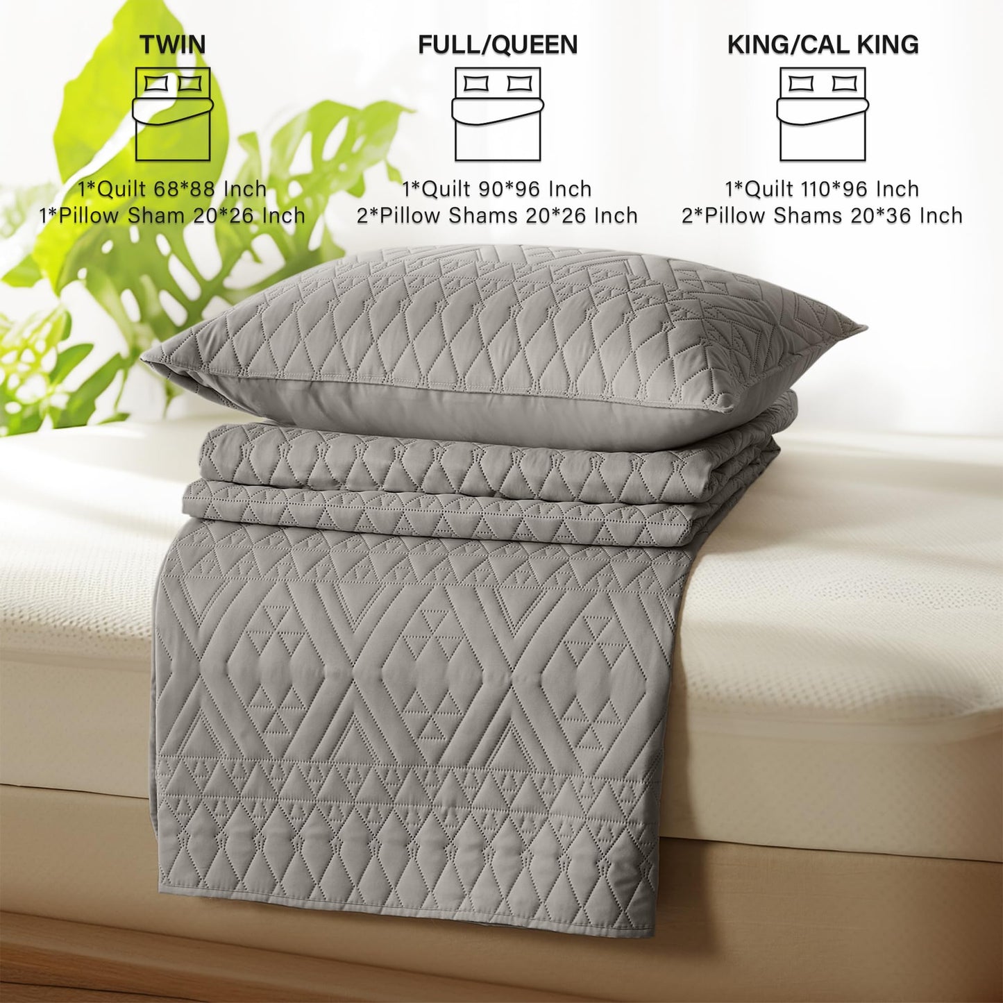 akkialla King/Cal King Size Quilt Bedding Set,Dark Grey Lightweight Microfiber Soft Bedspread,Modern Style Geometric Pattern Coverlet Set for All Seasons,3 Piece(1 Quilt,2 Pillow Shams)