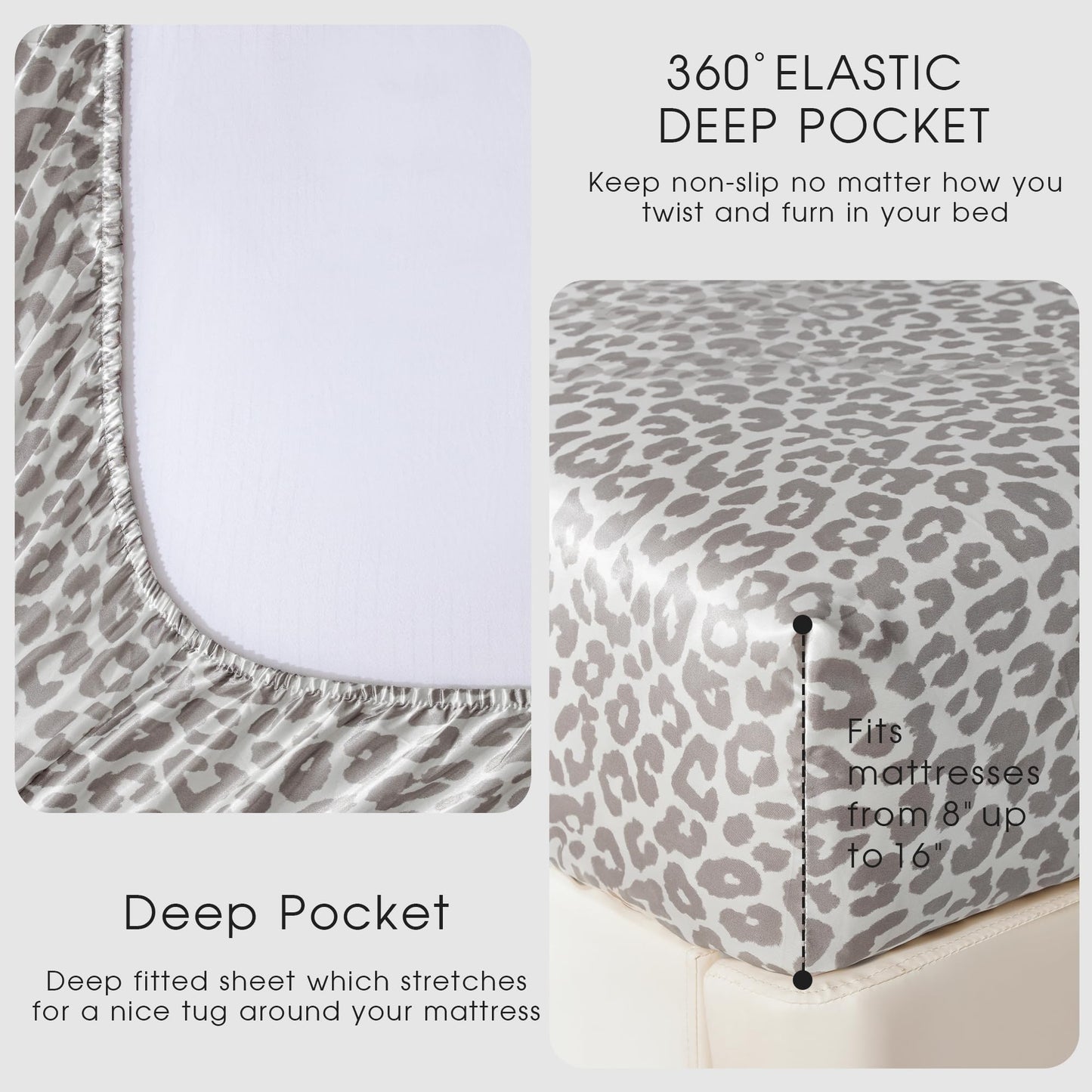 FreshCulture Satin Sheets Full Size - 4 Piece Luxury Soft Silky Full Size Bed Sheets, Similar to Silk Bed Sheet Set with 1 Deep Pocket Fitted Sheet, 1 Flat Sheet & 2 Pillowcases (Leopard)