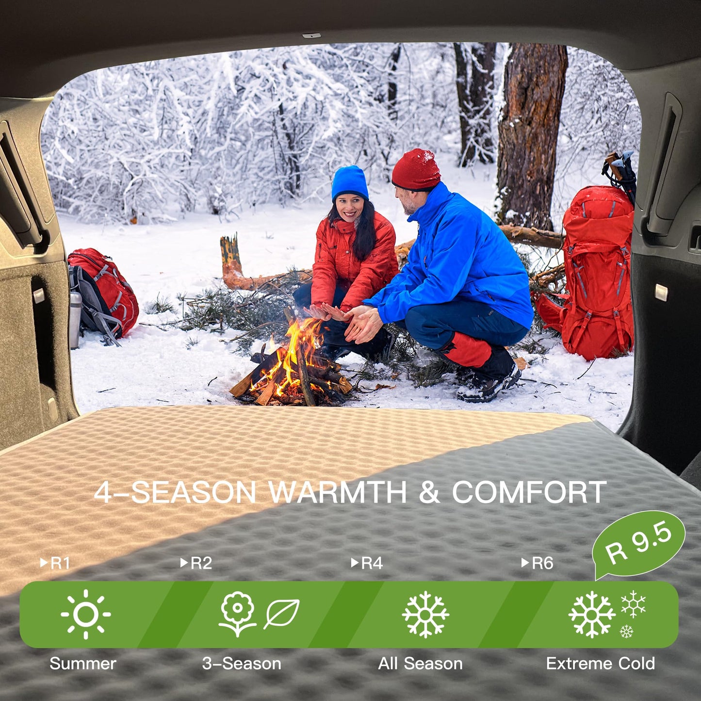 Upgraded Hybrid Foam & Air SUV Mattress with Rechargeable Built-in Pump, Quick Inflation & Deflation, 4" Ultra-Thick, Comfortable Mattress for Car Camping & Road Trips, Perfect for Mid & Large SUVs