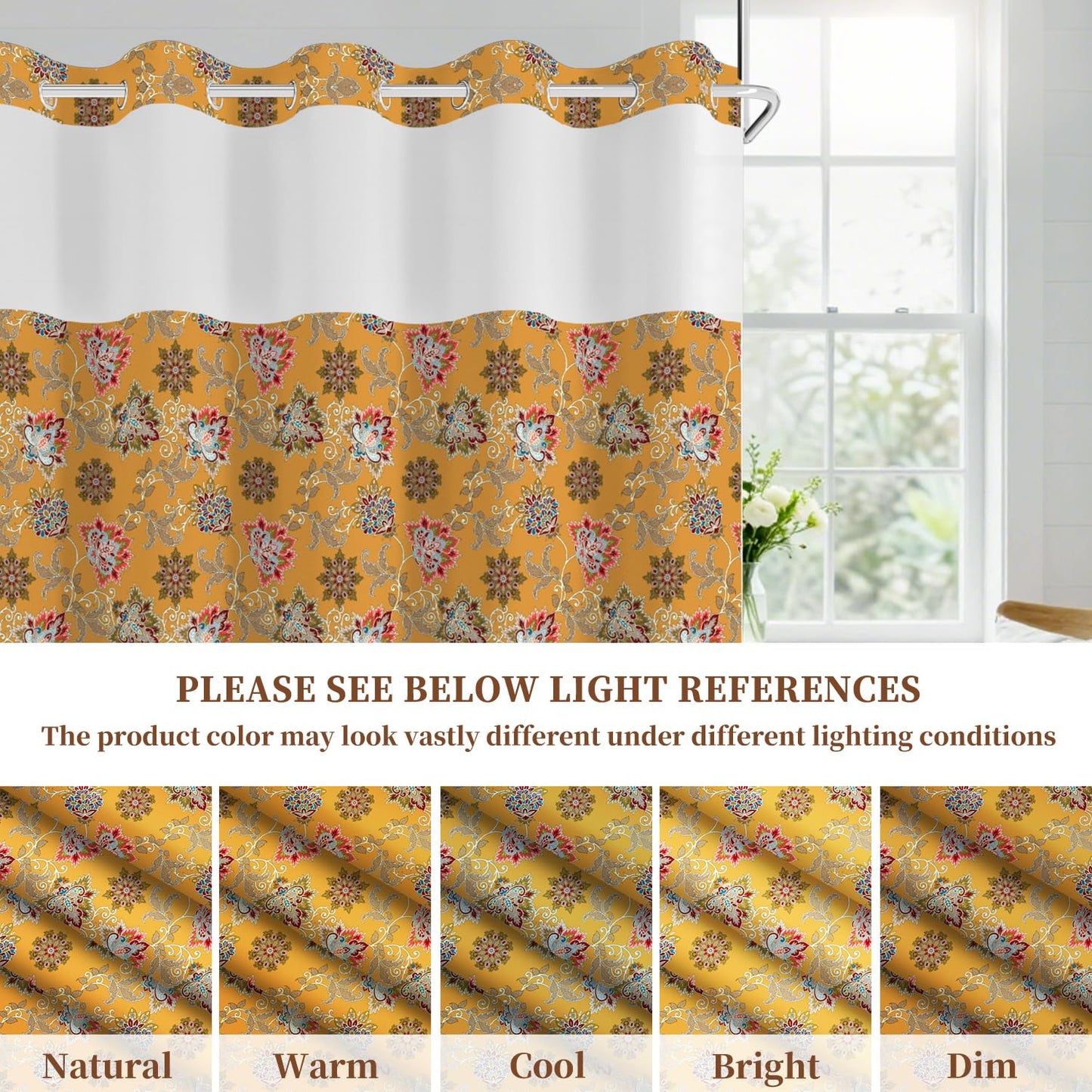 NAEMBCU No Hook Shower Curtain with Snap in Liner Set FYLX00238