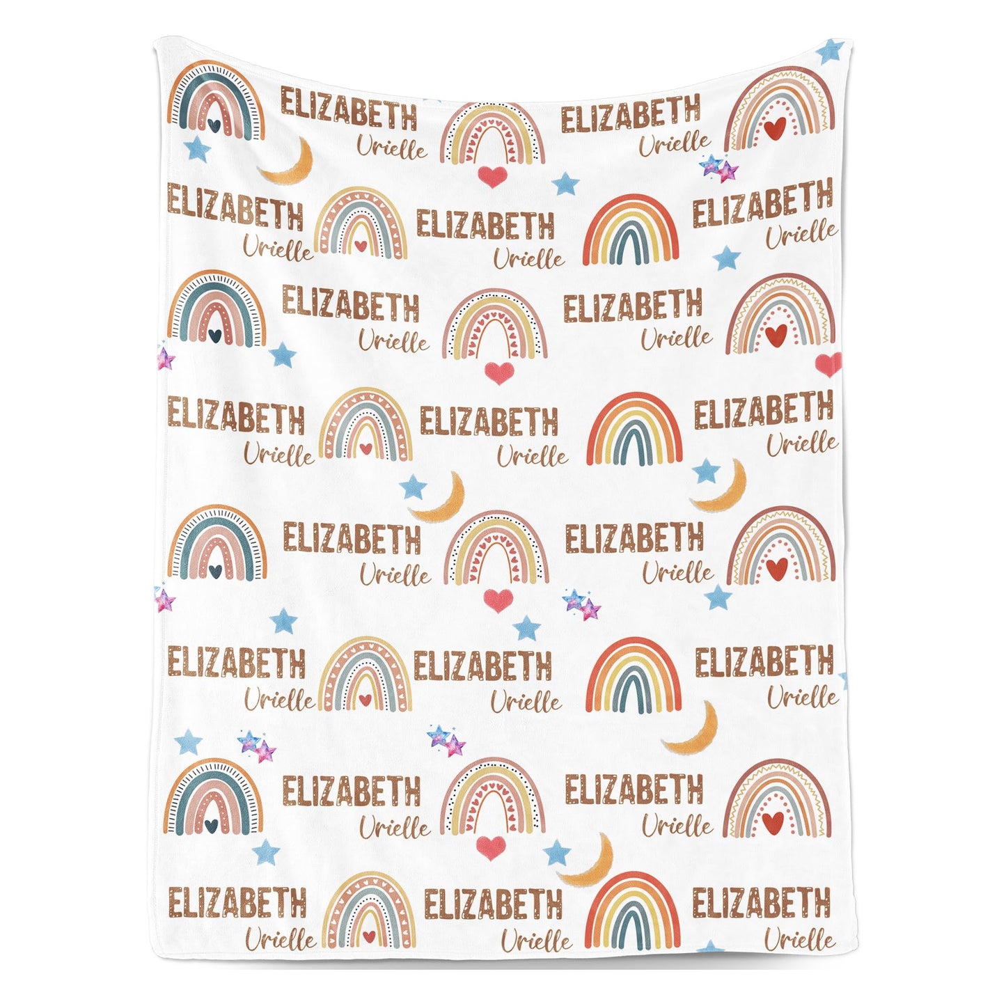 Bohva Personalized Baby Blanket with Name, Custom Baby Girl Blankets for Girls with Rainbow Decor, Name Blanket Newborn, Kids Receiving Blankets for Babies Shower Gifts