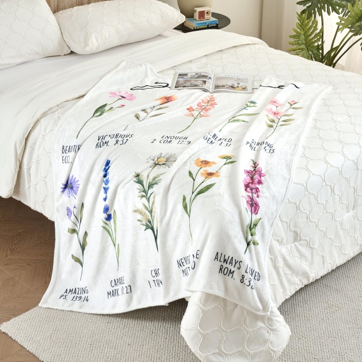 Jungle Star Beige Christian Blanket with God Says You are & Floral Design, Inspirational Religious Gifts for Women - Faith Based Throw Blanket for Mom, Friend, Birthday