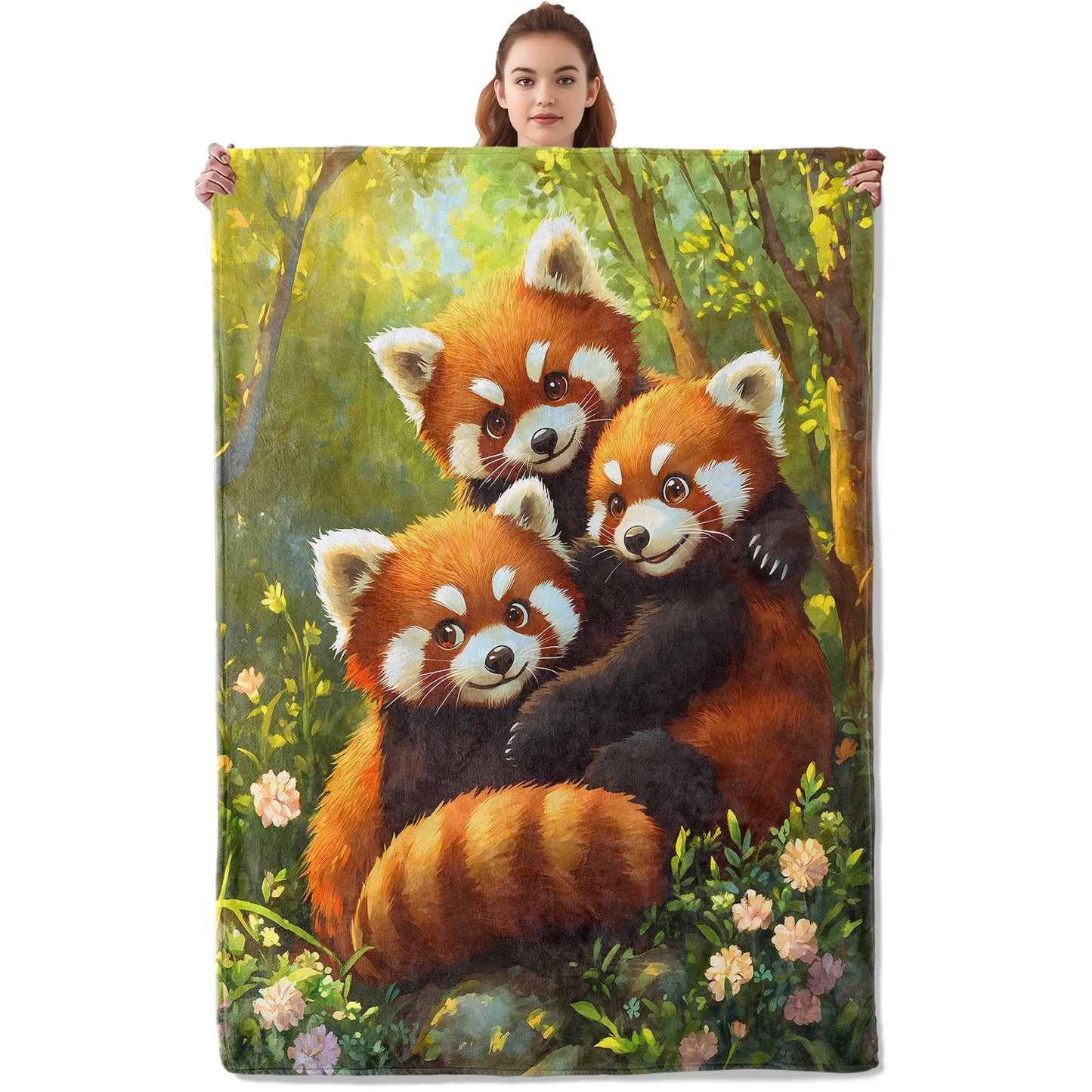 Kibue Adorable Red Pandas Blanket Warm & Plush Flannel Throw Blanket - Soft Cozy Lightweight Blankets for Travel, Sofa, Bedroom, Office, Home Decor for Adults Kids Women 60"×50"