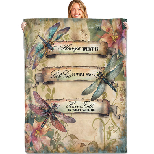 MIEPOS Inspirational Dragonfly Fairy Throw Blanket, 50x60in, Soft, Lightweight Flannel,Vintage Flower Spiritual Quote Blankets, Gifts for Women, for Retro Home Living Room Decor