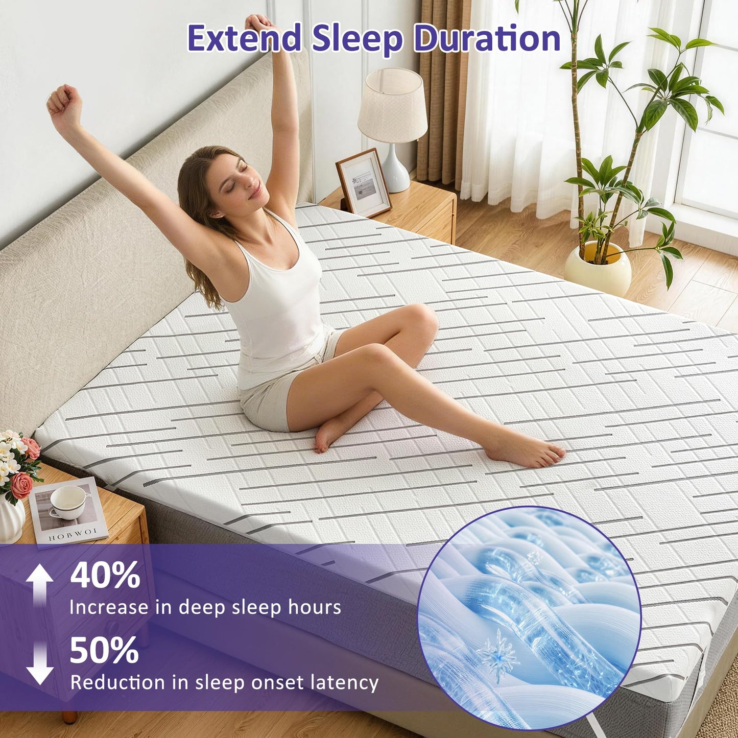 bedsmile 3 Inch Gel Memory Foam Mattress Topper Queen Size with Removable & Washable Viscose Made from Bamboo Cooling Breathable Cover, Soft Bed Topper for Back Pain, CertiPUR-US Certified