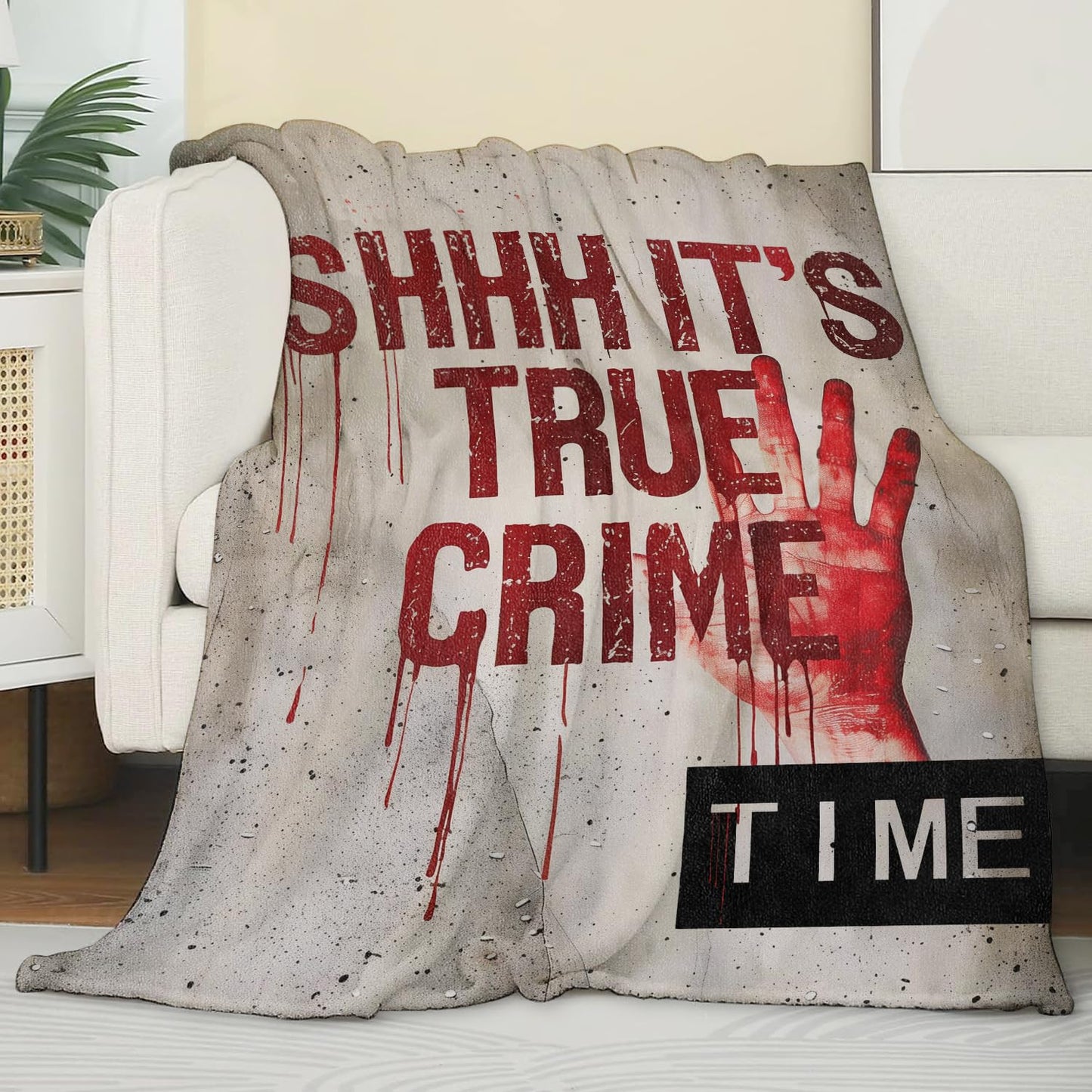 Zeleda True Crime Blanket,Gifts for Horror Lovers,Lightweight Flannel Throw Blankets,Bloody Handprint and Dripping Text Throws Home Decor,for Halloween Couch Living Room Office,60x50inch
