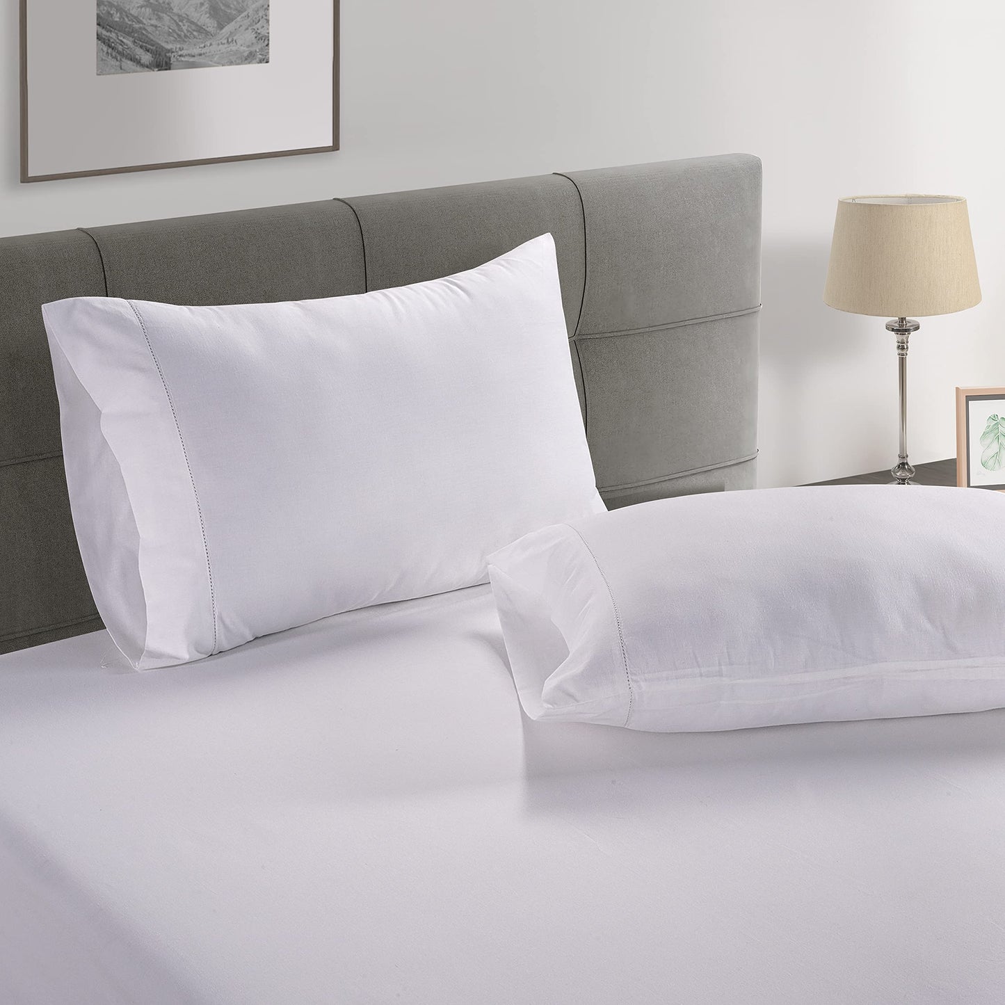 LANE LINEN 100% Organic Cotton Twin Sheets Set, 6Pc Twin Bed Sheets, Breathable Cotton Sheets Twin Size Bed Set, Dorm Room Essentials with 15" Deep Pocket Fitted Sheet - White Twin Sheets (2 Pack)