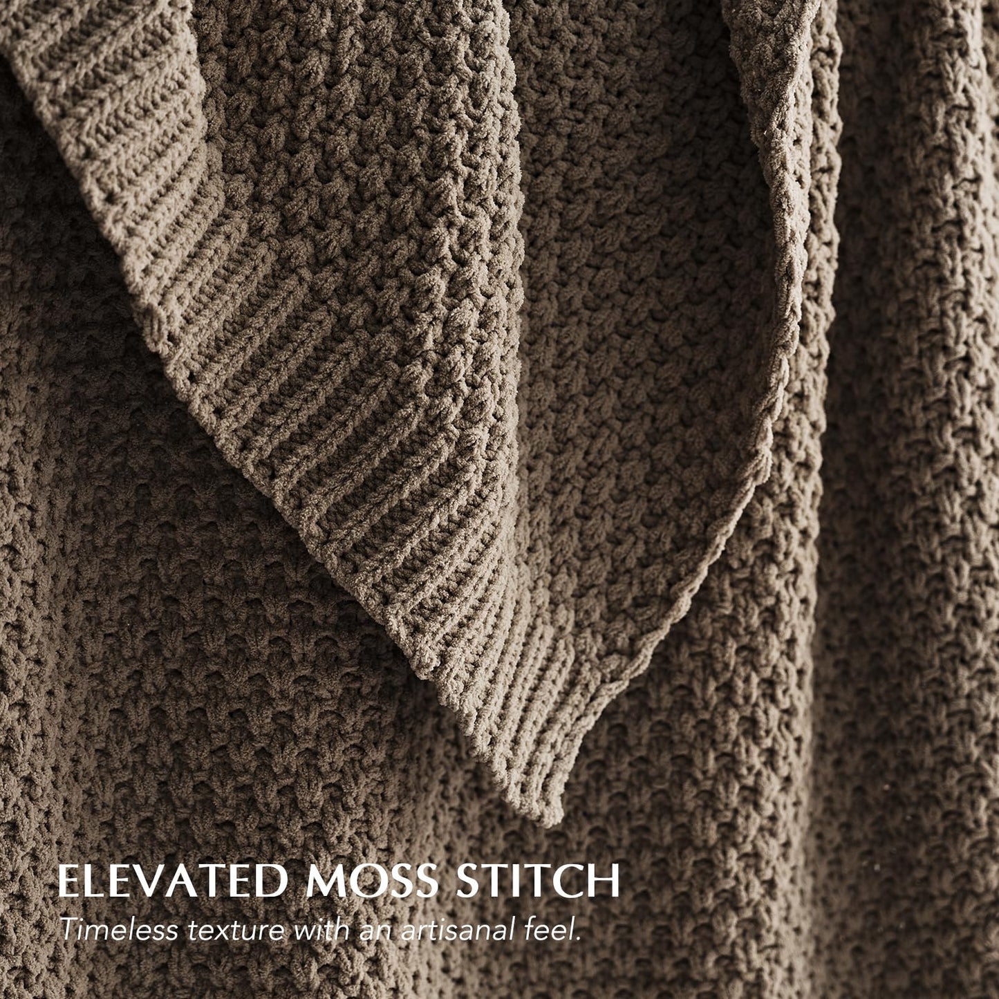 EVERGRACEHOME Chunky Chenille Knit Throw Blanket for Couch, Soft Luxurious Moss Stitch Blankets for Bed, Cozy Decorative Farmhouse Knitted Throws for Sofa, Mocha Brown, 50" x 60"