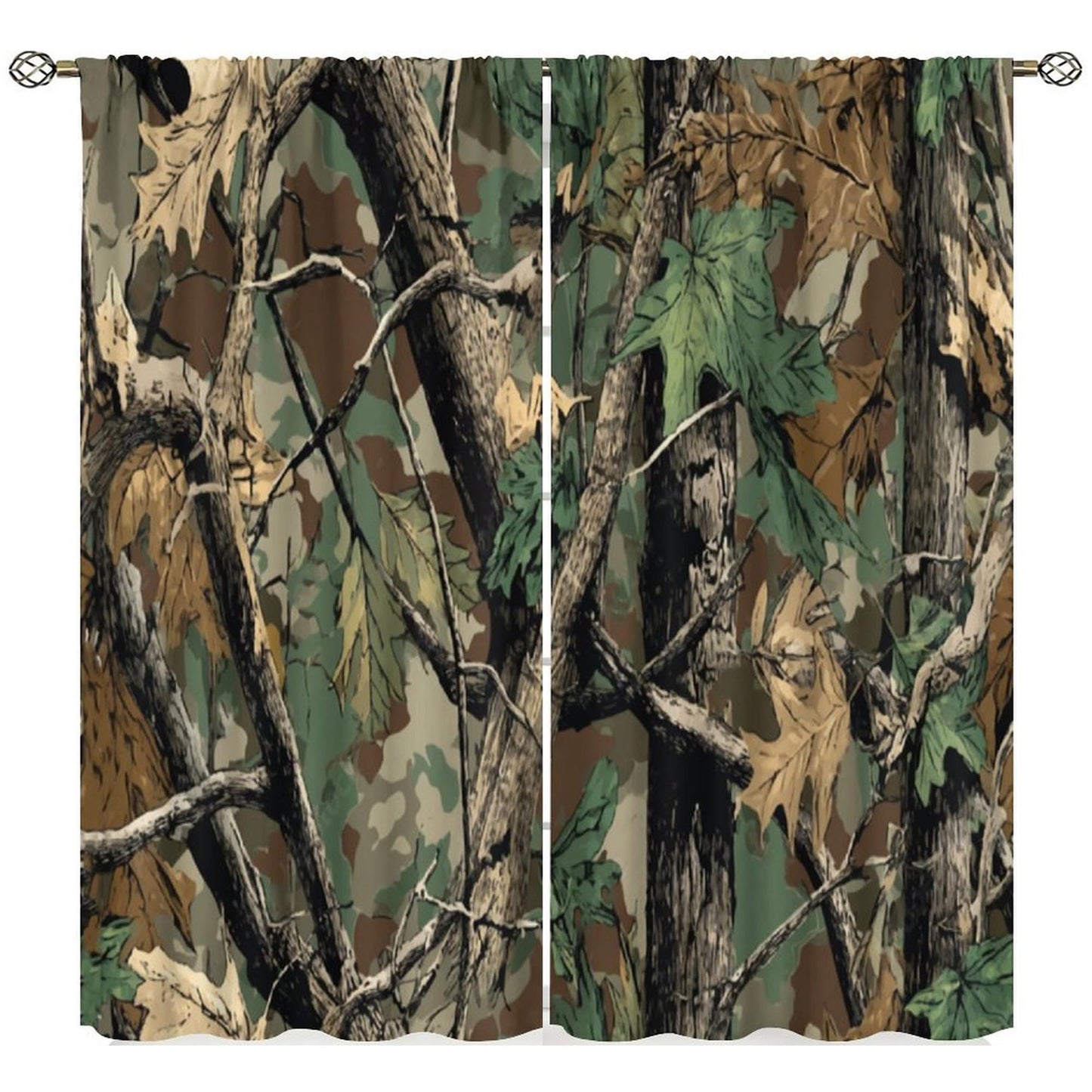 Yearn Jear Forest Camouflage Curtains, Forest Camo Oak Branches Leaves Mossy Hunting Lodge Camp Cabin Theme Windows Door Curtain for Bedroom Living Room Home Decor 42x45in Decor