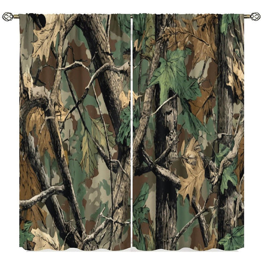 Yearn Jear Forest Camouflage Curtains, Forest Camo Oak Branches Leaves Mossy Hunting Lodge Camp Cabin Theme Windows Door Curtain for Bedroom Living Room Home Decor 42x45in Decor