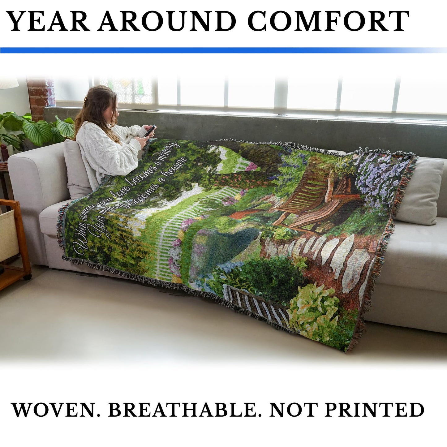 Pure Country Weavers Tranquil Garden Blanket - When Someone You Love Becomes A Memory - Sympathy Bereavement Gift Tapestry Throw Woven from Cotton - Made in the USA (72x54)
