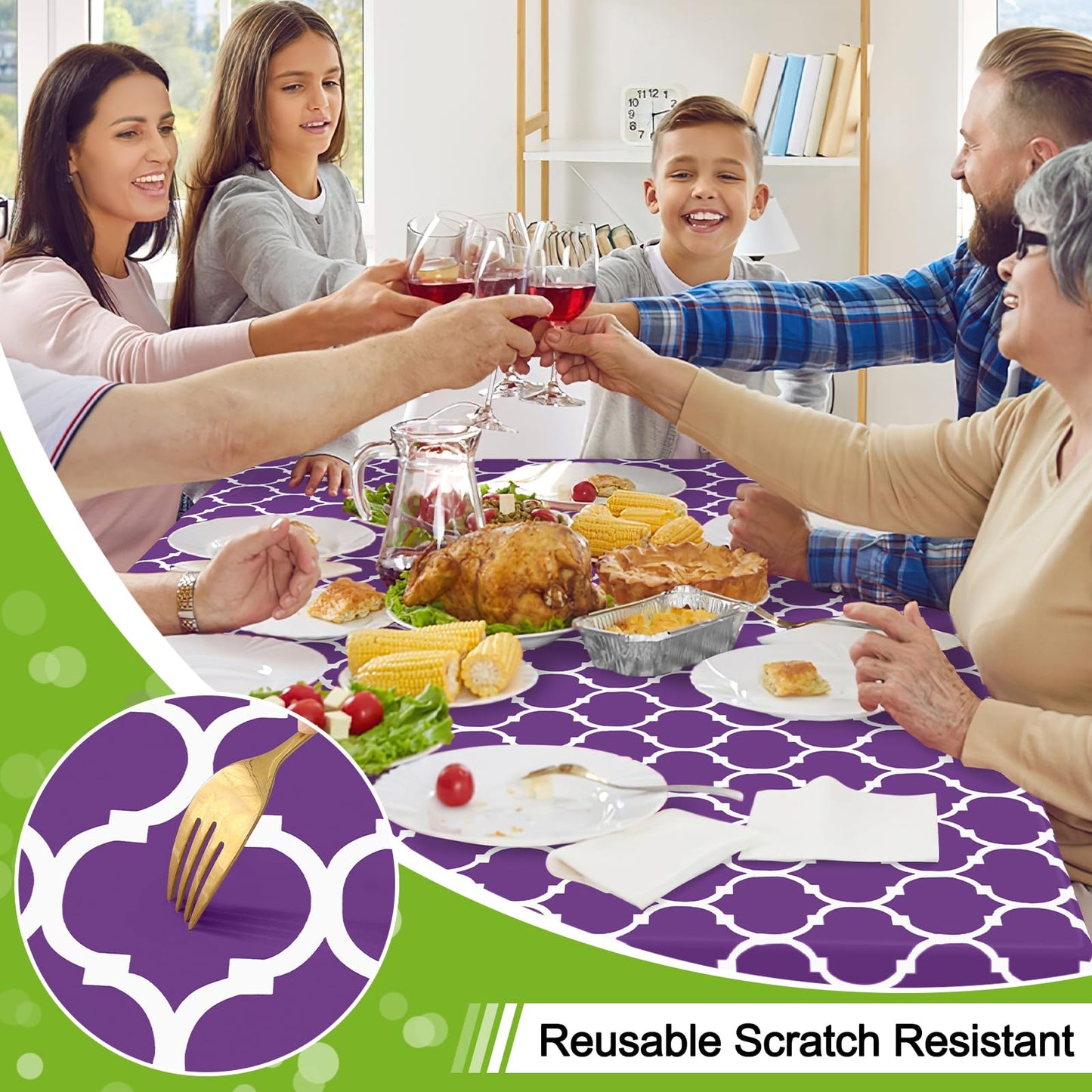 Smiry Rectangle Table Cloth, Waterproof Vinyl Tablecloth with Flannel Backing for Rectangle Tables, Wipeable Spillproof Plastic Tablecloths for Dining, Camping, Indoor and Outdoor (60"x102", Purple)