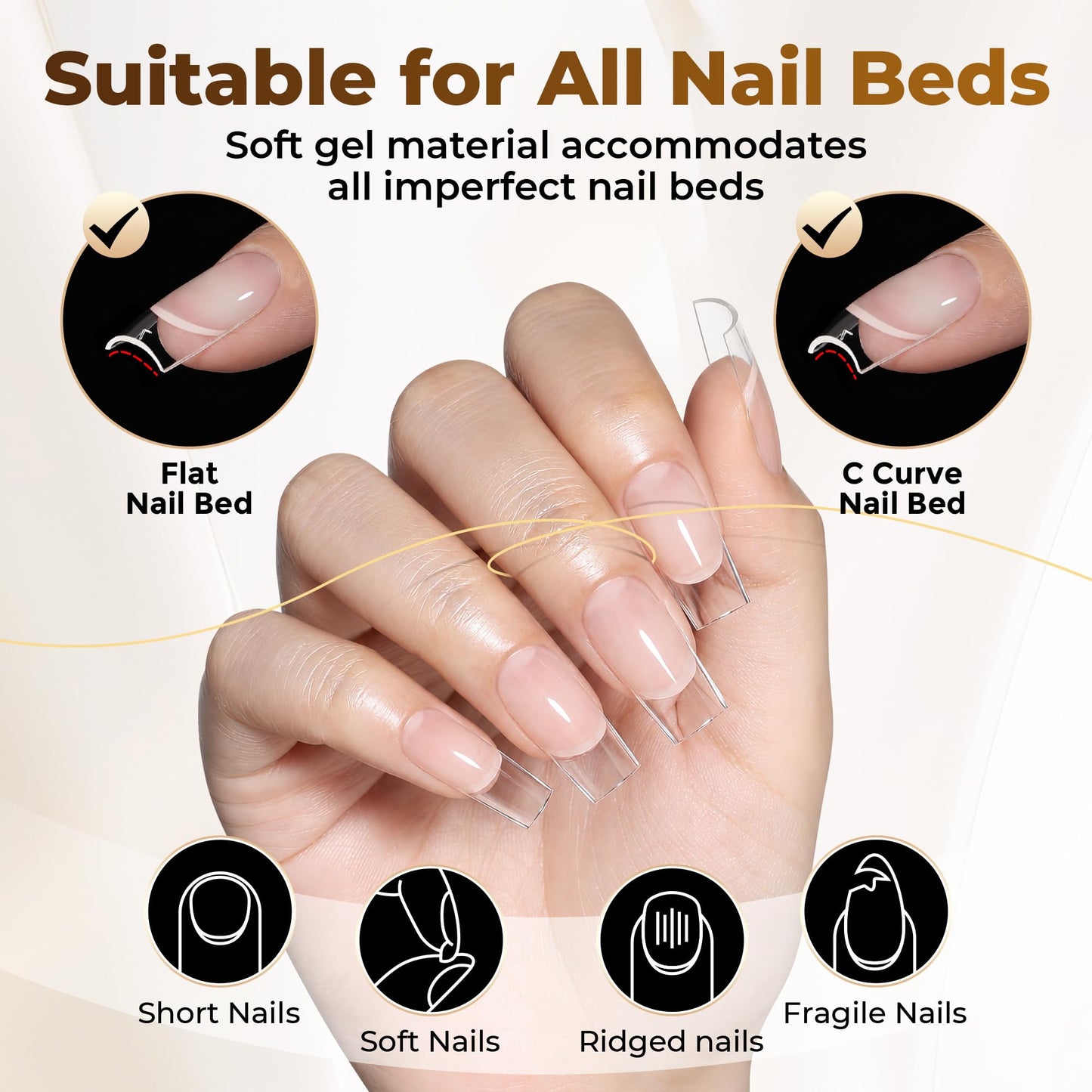 UNA GELLA Square Straight Nail Tips Medium 504PCS Pre Etched Square Gel Nail Tips Full Cover French Style Salon for Women DIY Press On Flase Nails Extension 12 Sizes Acrylic Nails