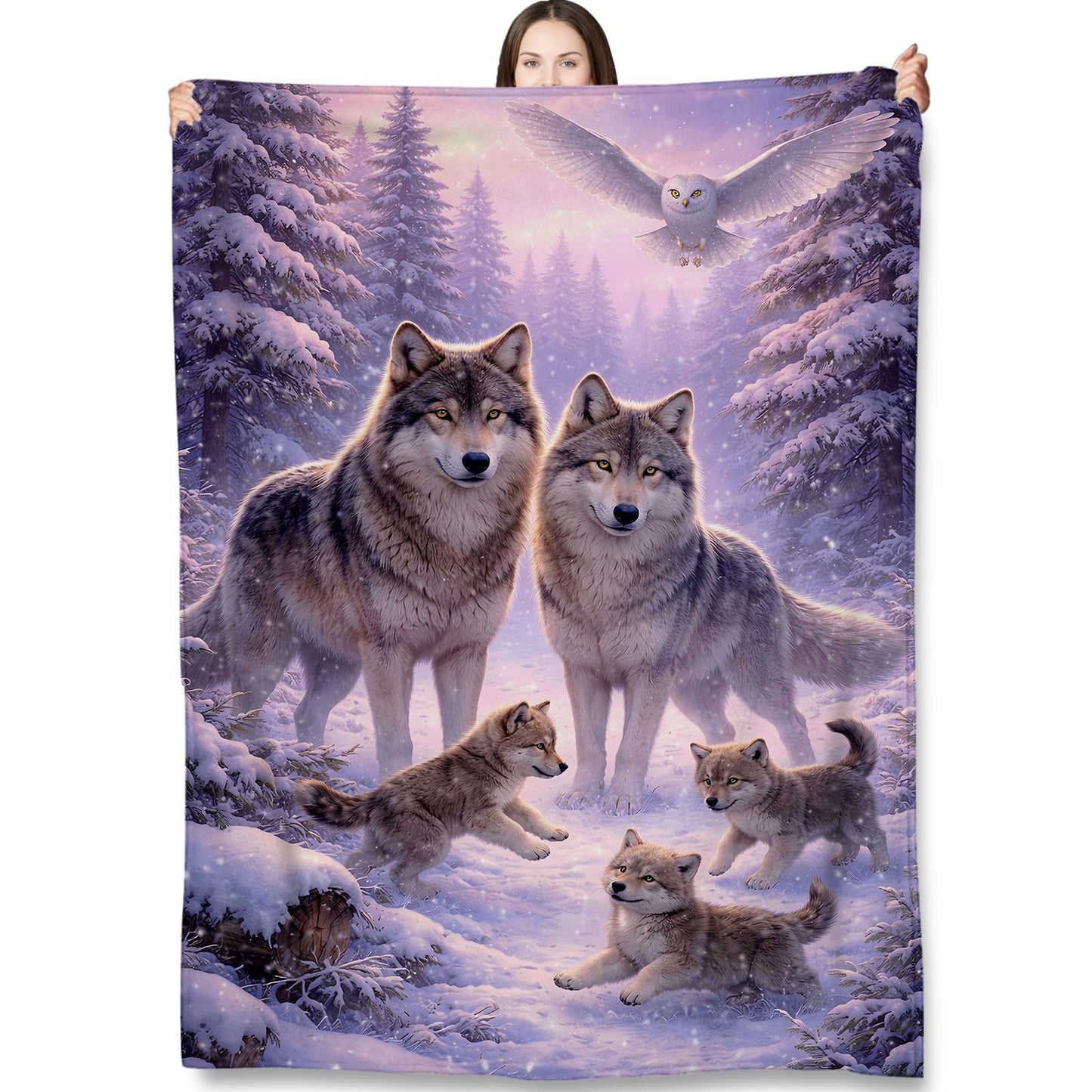 Turamurra Wolf Family Throw Blanket Gifts for Kids Women, Wolf Wildlife Blankets for Home, Couch, Bedroom, Living Room Decor, Fuzzy Warm Flannel Plush 50"x60"