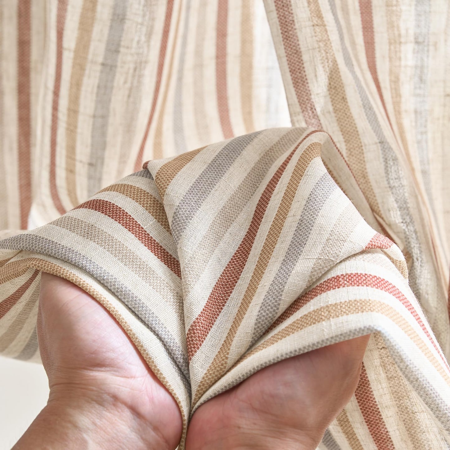 jinchan Linen Curtains for Nursery Bedroom 84 Inch Long Multi Red on Beige Striped Curtains for Living Room Cute Ticking Stripe Farmhouse Baby Girl Kids Room Light Filtering Grommet Drapes 2 Panels