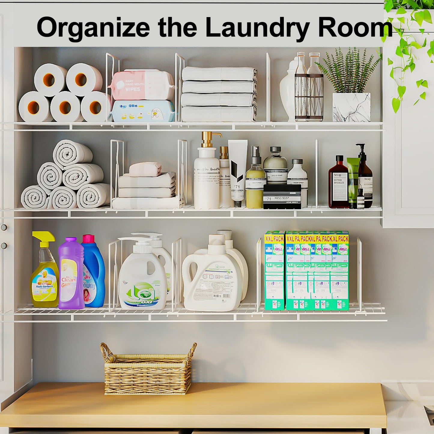 Saccik Wire Shelf Dividers for Closet: Clothes, Purse, Sweater Organizer, Vertical White Metal Rack Separators for Pantry, Bedroom, Kitchen Organization on Shelving (12" D x 10.6" H, 8 Pack)