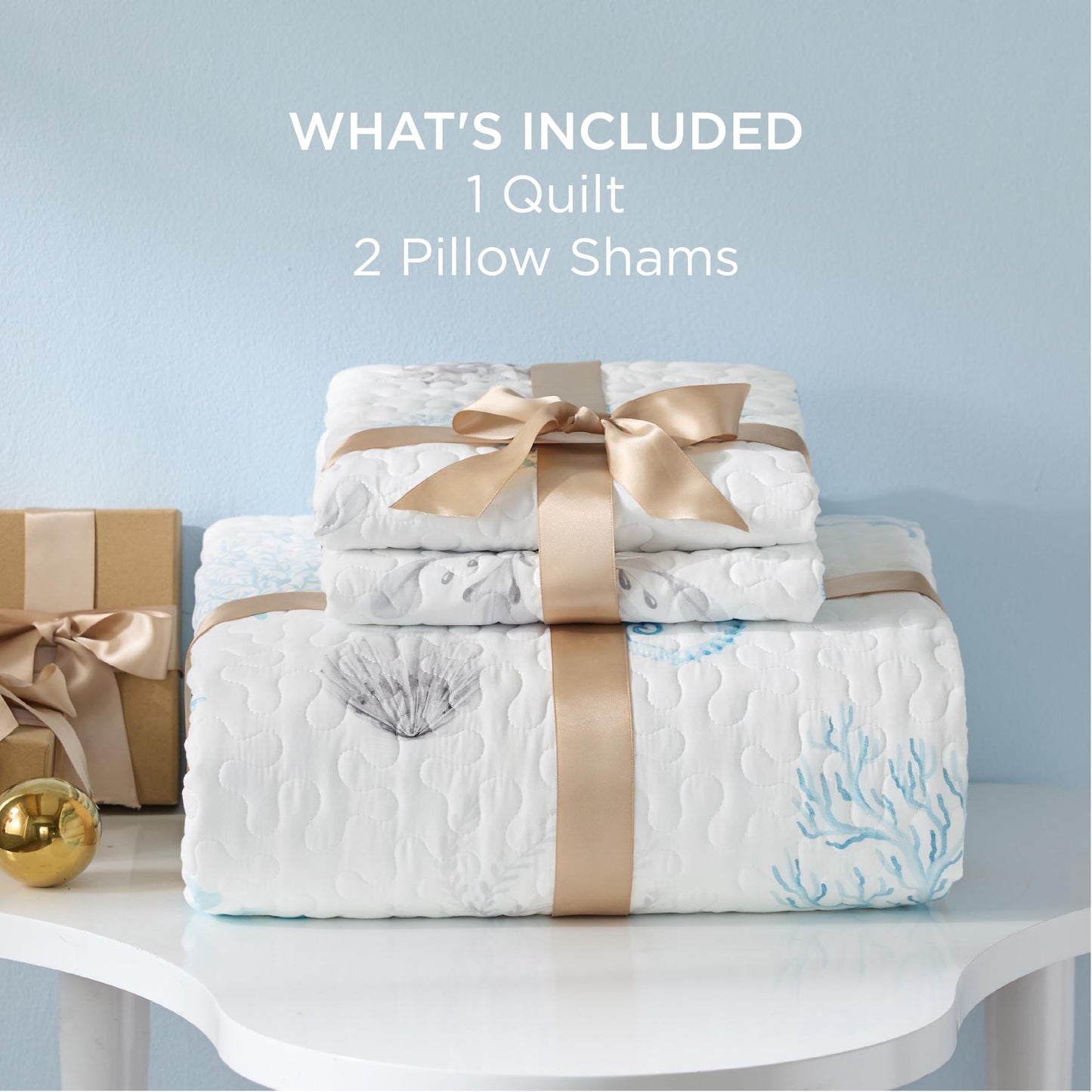 Bedsure Coastal Bedding Quilts Queen Size - Lightweight Summer Comforter Queen Size, Reversible Beach Bedding Nautical Bedspread, Soft Microfiber Blue & White Coverlet for All-Season(90"x96")