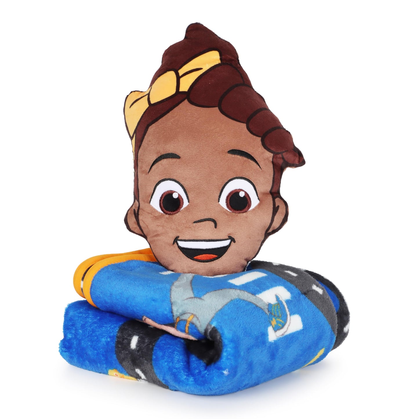 Jay Franco Kids Nogginz Set – 12" Inches Nogginz Pillow & 40" x 50" Inches Cozy Plush Throw Blanket, Ultra-Soft Character Nap Set for Travel, Bedroom & Couch Décor, Blue - Blippi Meekah